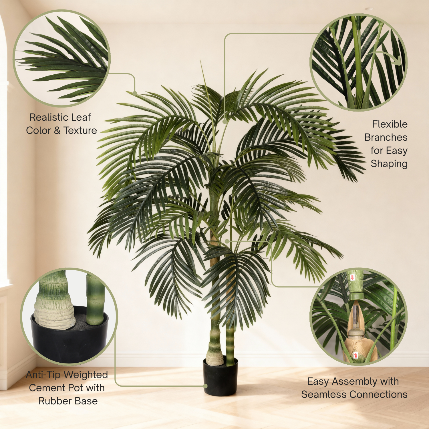 6FT Artificial Palm Tree with Black Plastic Pot, Tropical Fake Plant for Indoor Outdoor Decoration, Faux Palm, 1pc/set — foto 7