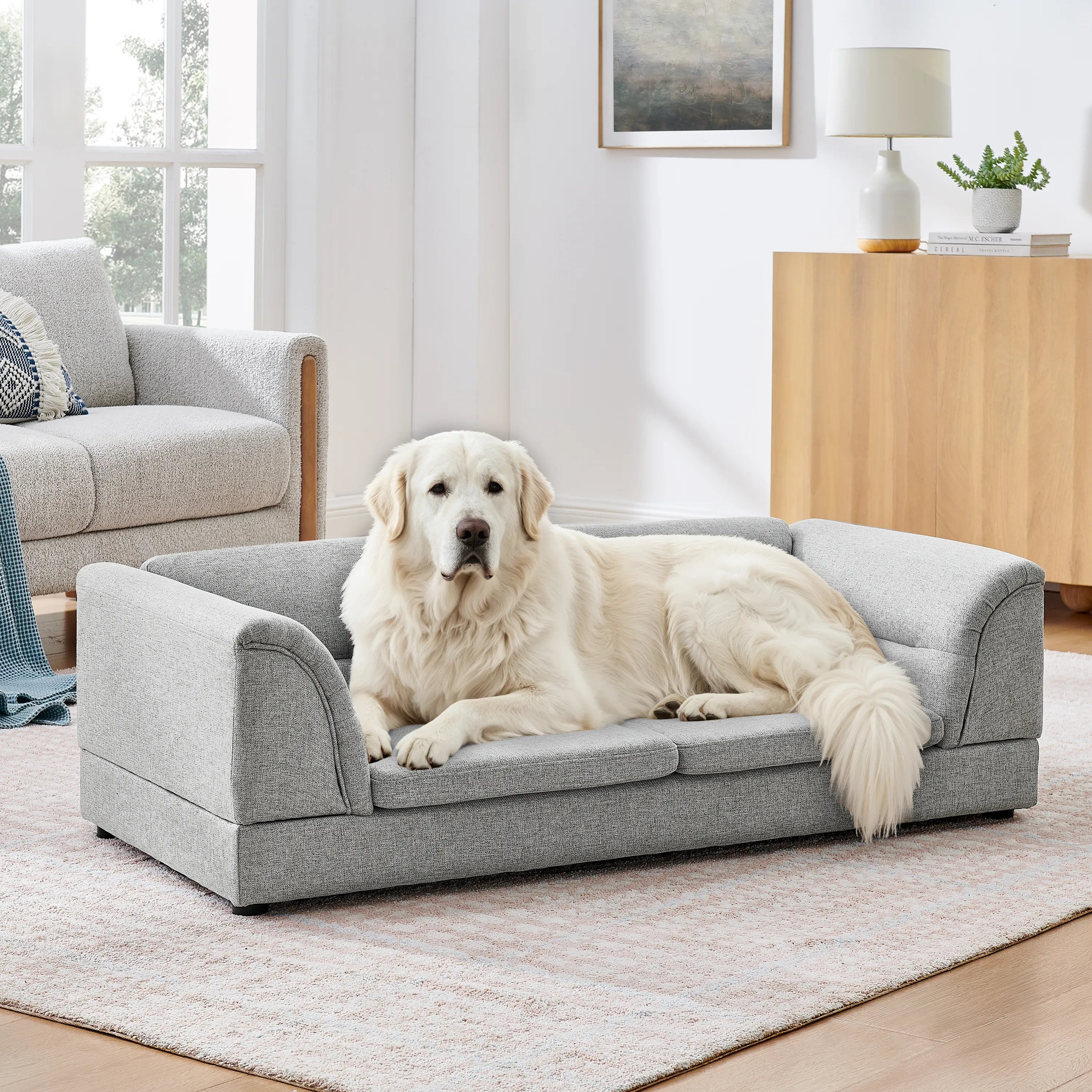 Oversized Pet Sofa, Curved Armrest Rectangular Dog