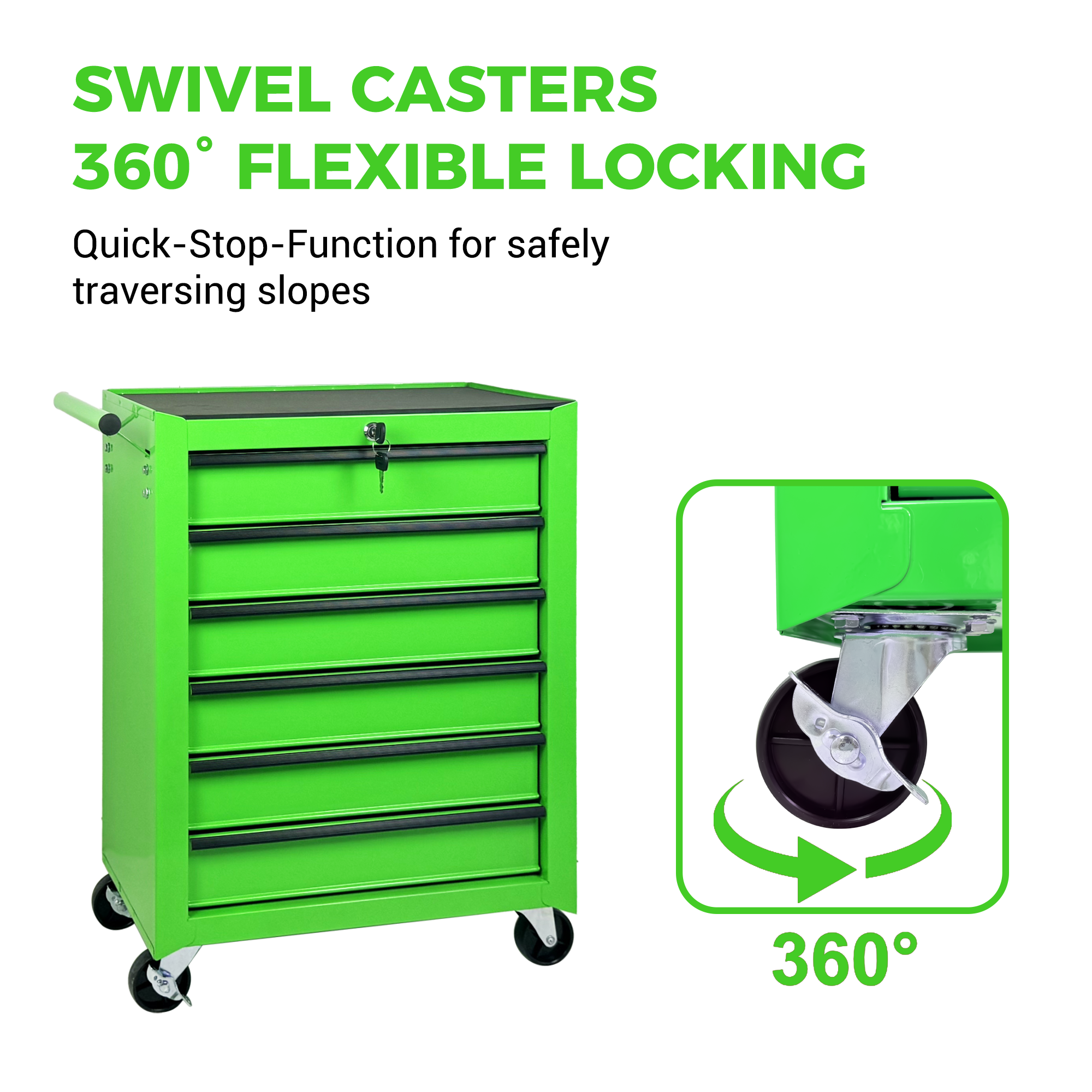 Rolling Metal Tool Chest with 6 Drawers, 20" 6-Drawer Tool Chest Cabinet with Ball Bearing Drawer Slides, Steel Tool Storage Box Organizer  -GREEN — foto 9