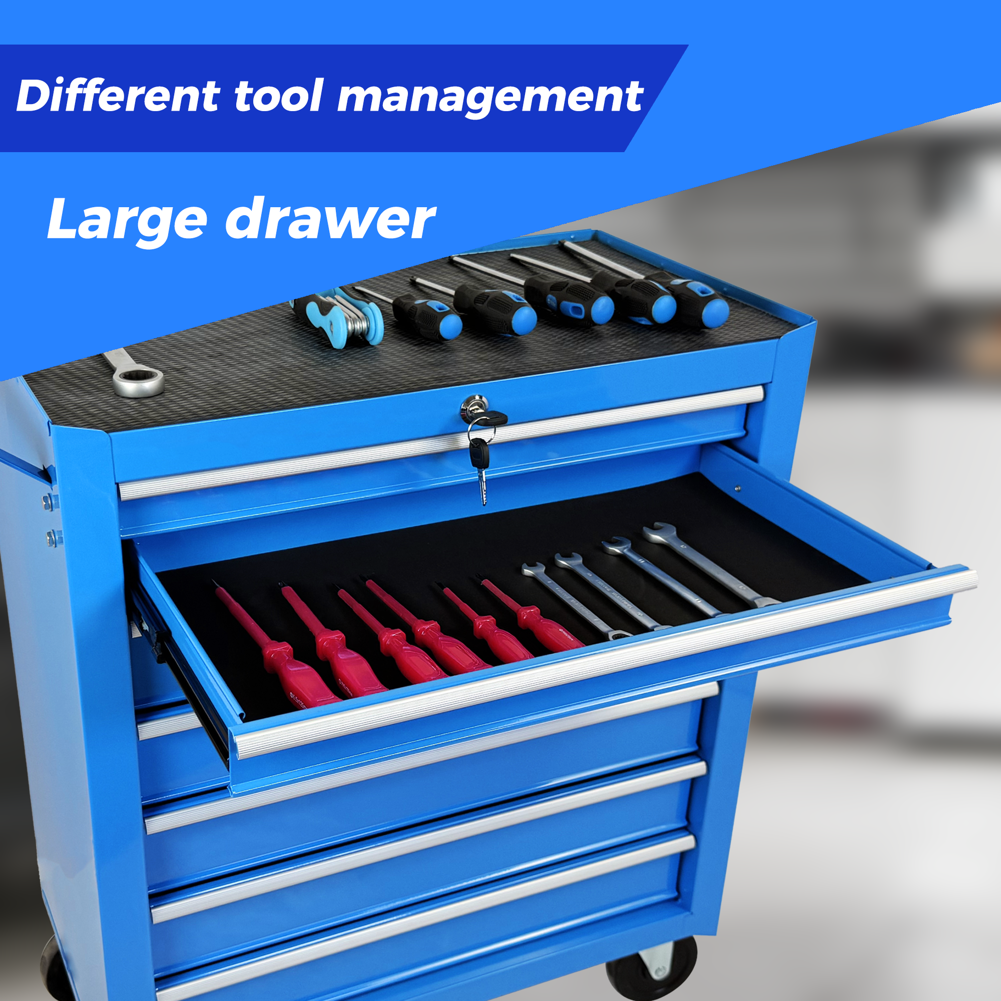 Rolling Tool Chest with 7-Drawer Tool Box with Wheels Multifunctional Tool Cart Mechanic Tool Storage Cabinet for Garage, Warehouse, Workshop, Repair Shop -BLUE — foto 11