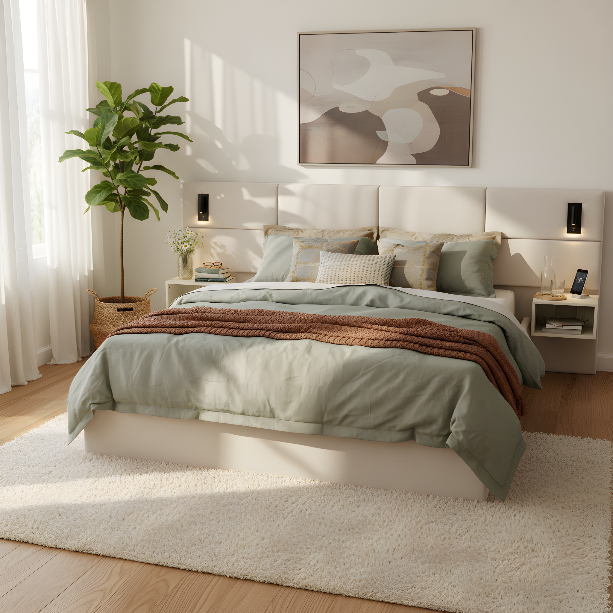 Soft, Comfortable, Luxurious Upholstered Smart Bed with Reading Light,King