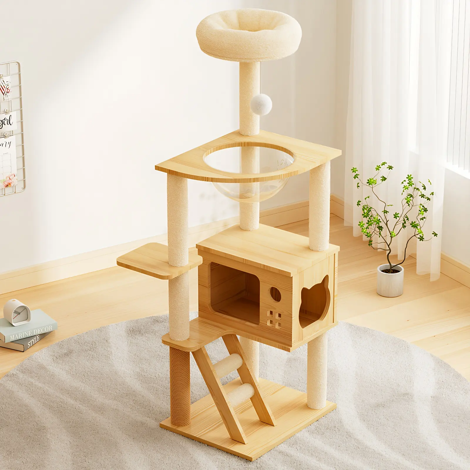 48.8" Modern Cat Tower, Wood Tree Tower
