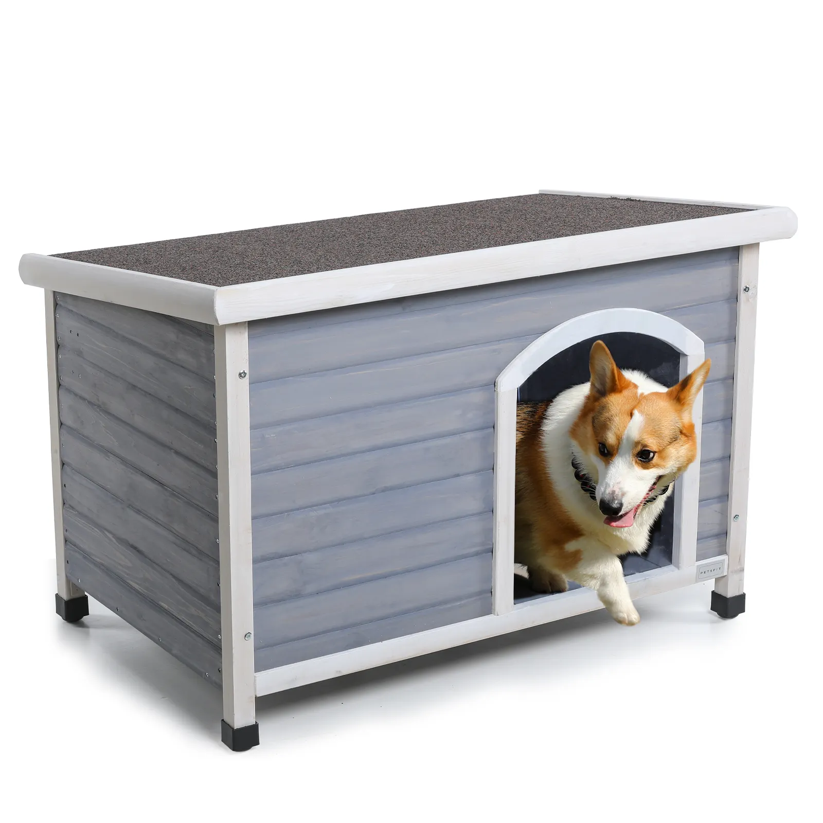 Medium Wooden Outdoor Dog House, Waterproof Roof