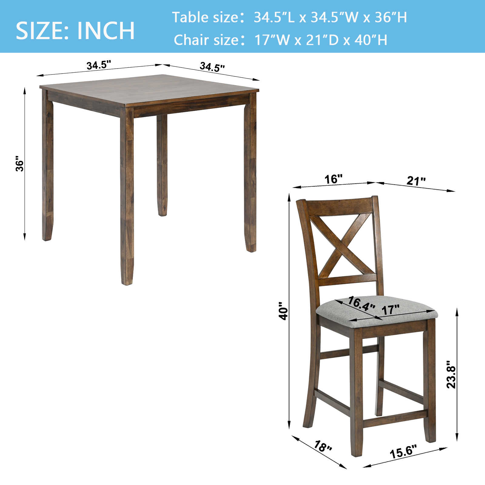 5 Piece Counter Height Dining Set, picture 4 of 5