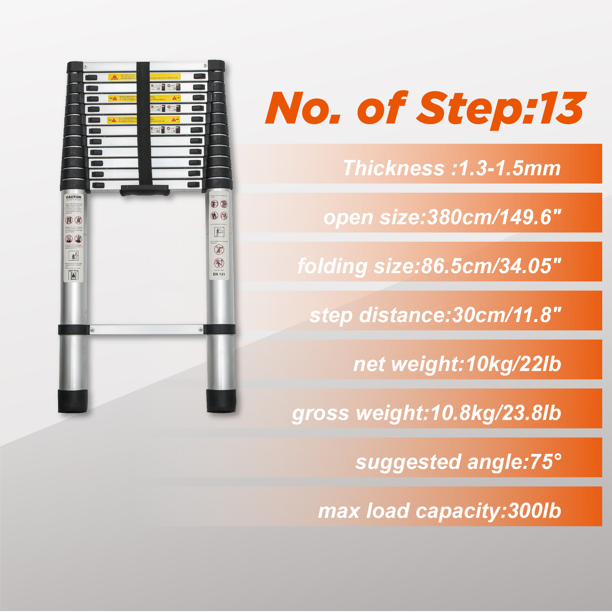 Telescoping Ladder 12.5FT, Telescopic Extension Ladder, Aluminum Alloy Folding Ladder Portable Multi-Purpose for Indoor Outdoor Work, Heavy Duty 300 lbs Load — foto 2