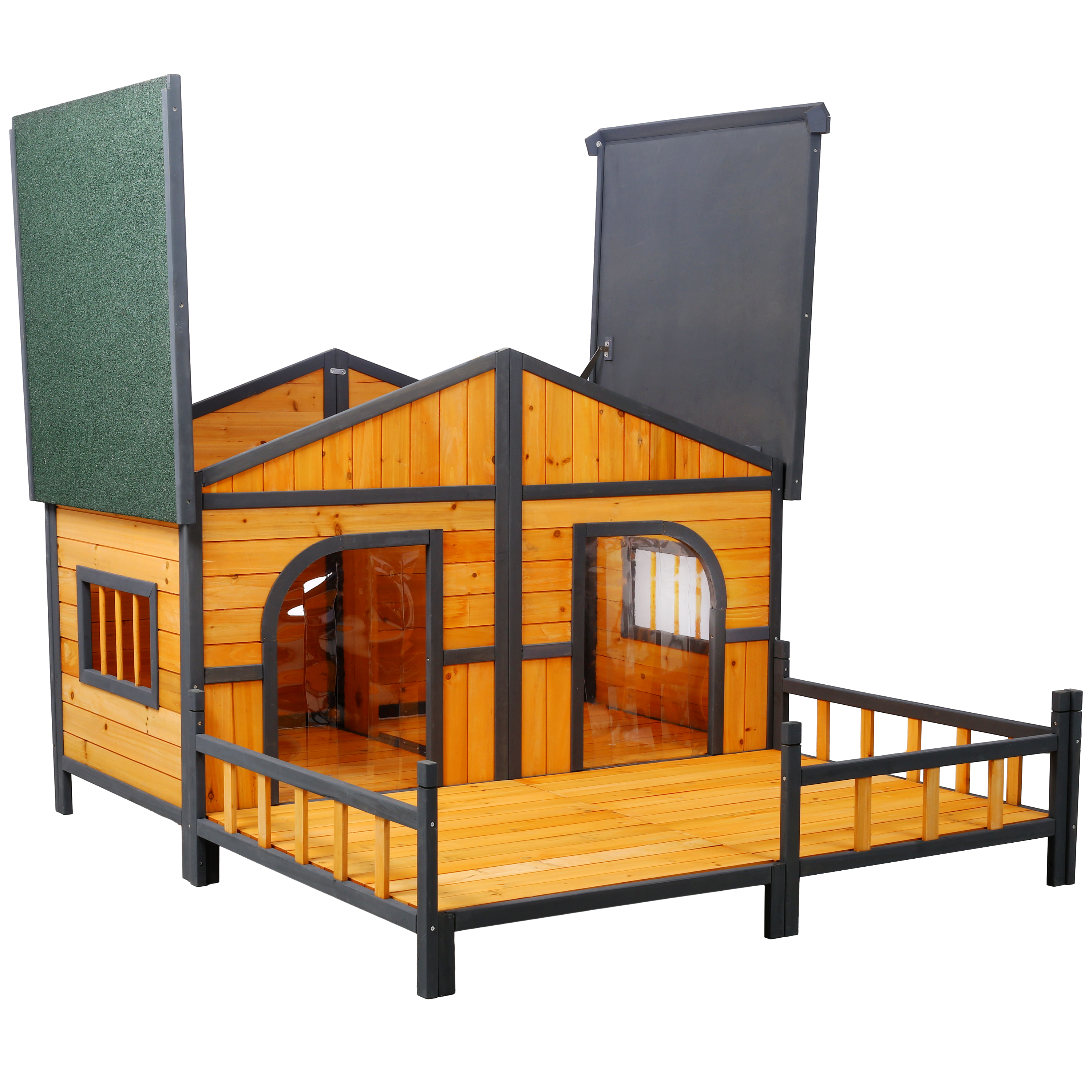 Wooden Large Dog House Outdoor Double XL Dog Kennel with Elevated Floor and Porch, Weatherproof Puppy Shelter for Small and Medium Breed Dogs, Natural — foto 6