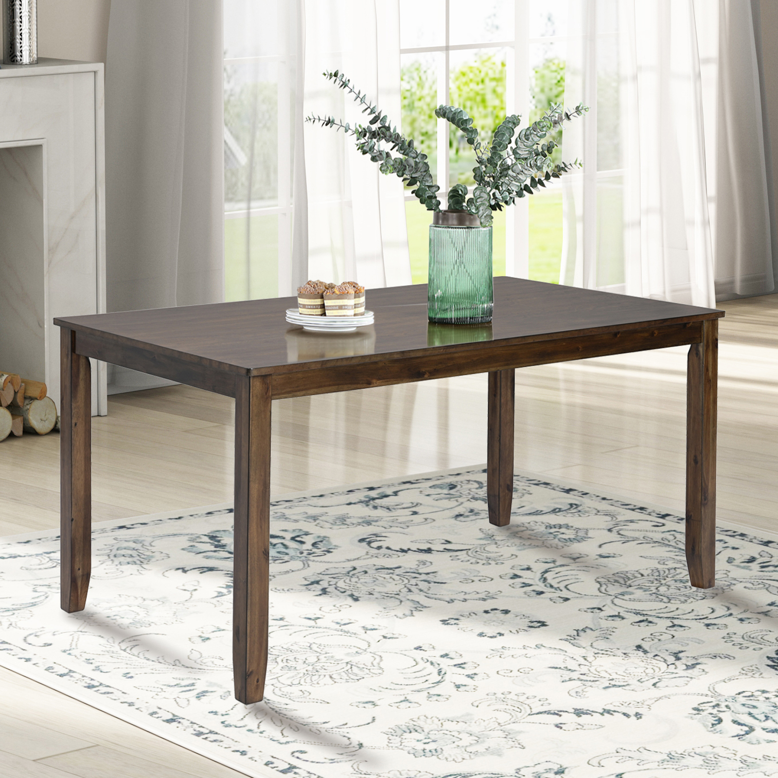 Wooden Dining Rectangular Table, Kitchen Table for Small Space, 4 Person Dining Table, Walnut ONLY THE TABLE 8