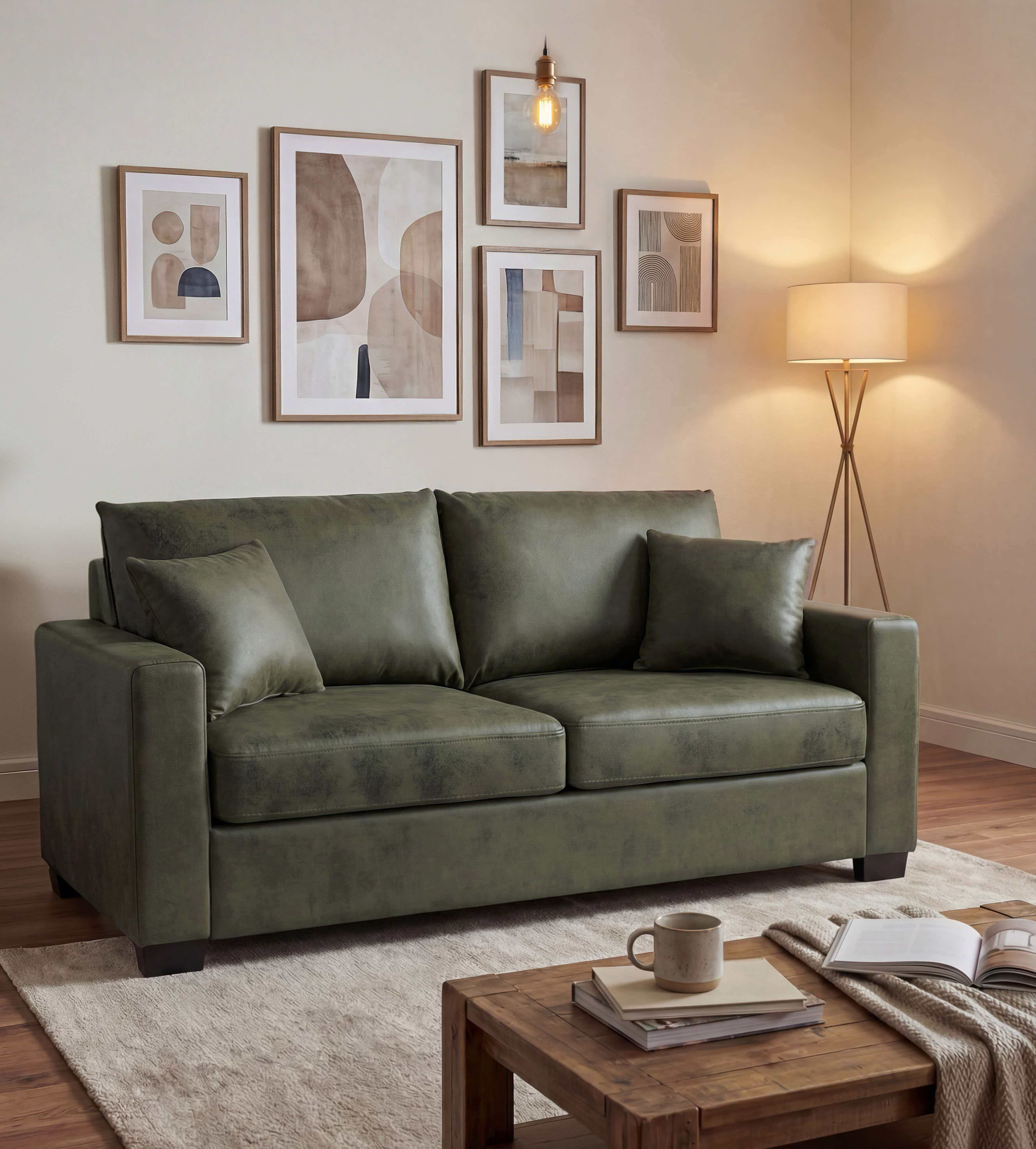 This 69-inch two-seater sofa features a Foil fabric and comes with two throw pillows, offering a comfortable seating experience suitable for any setting. — foto 5