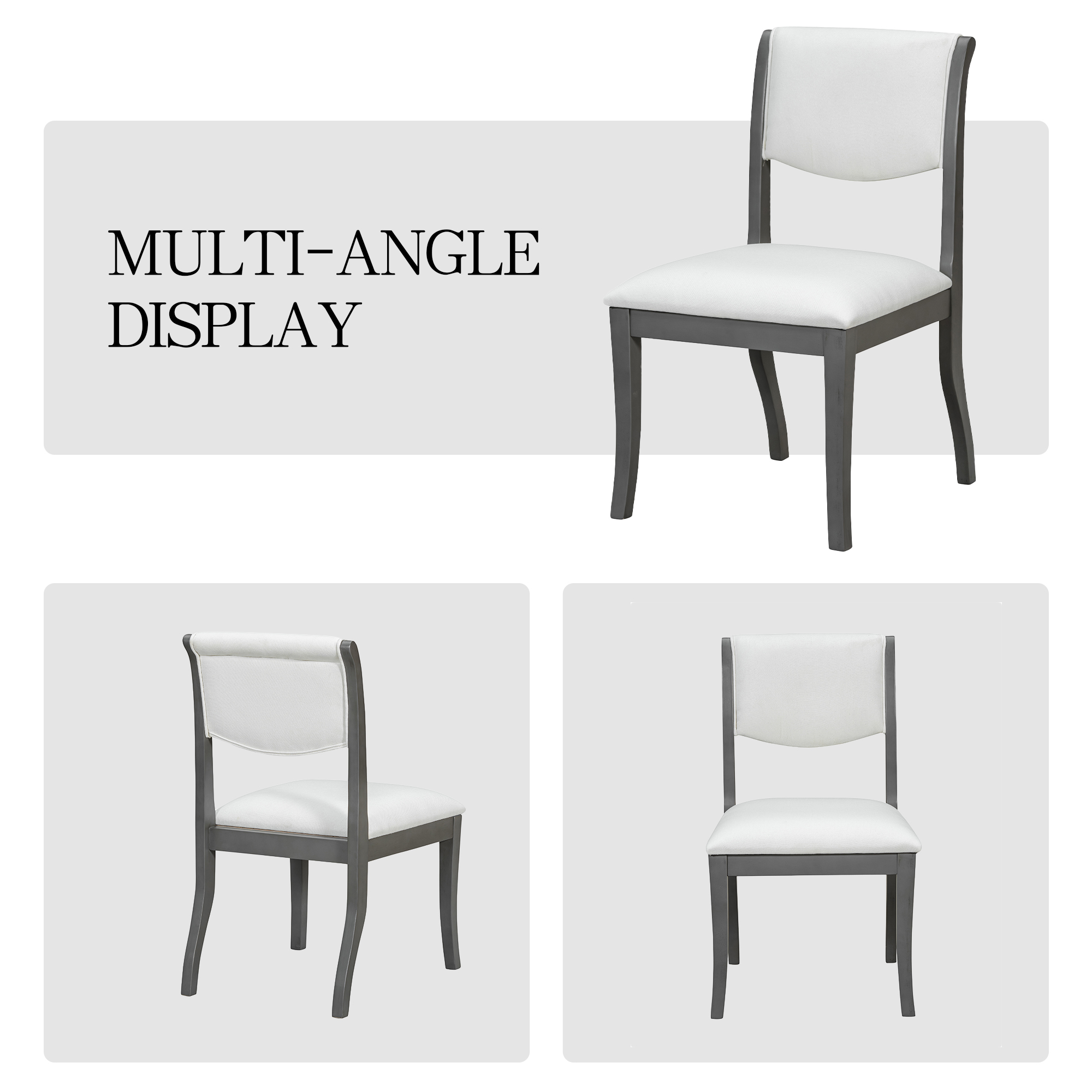 Oak Gray Finish Upholstered Dining Chairs Set of 2 - Traditional Elegant Fabric Side Chairs with Curved Lines, Solid Hardwood Frame — foto 4