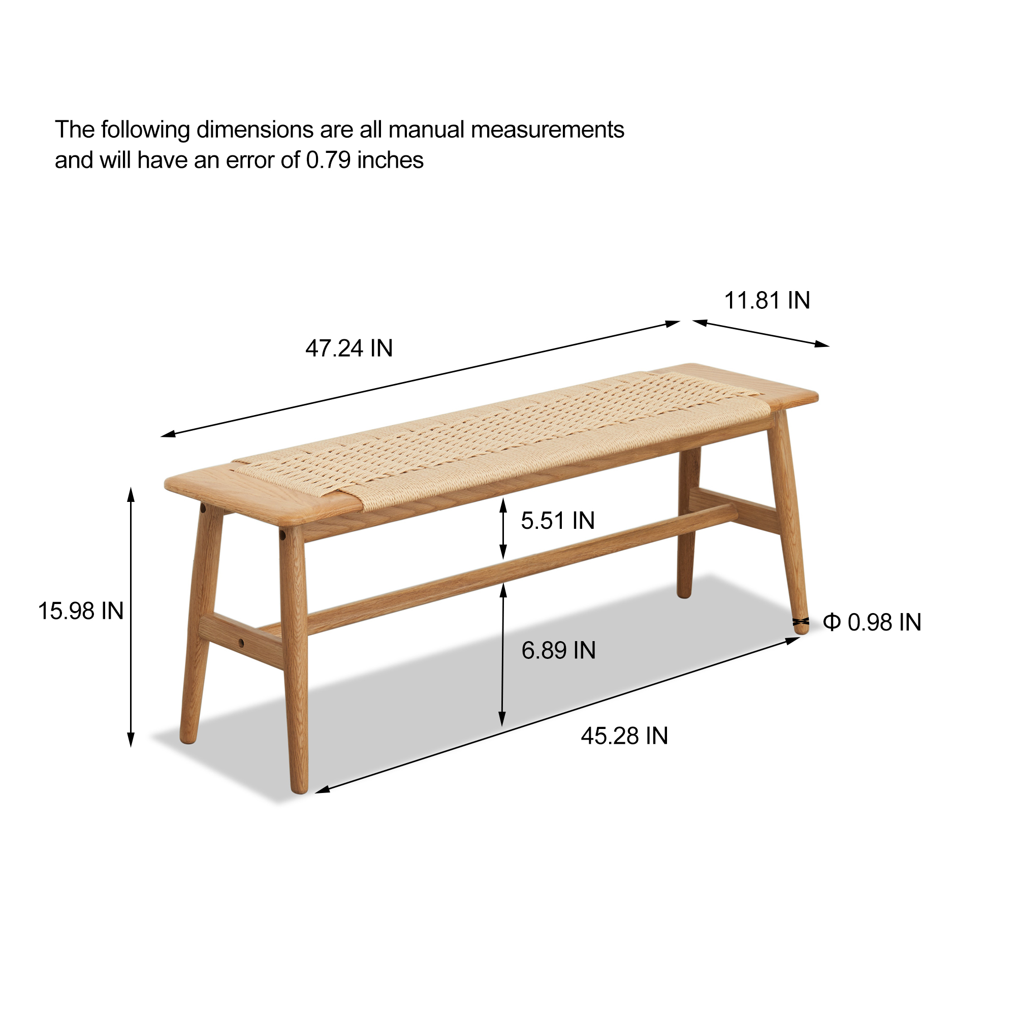 Oak Woven Seat Bench, picture 4 of 5