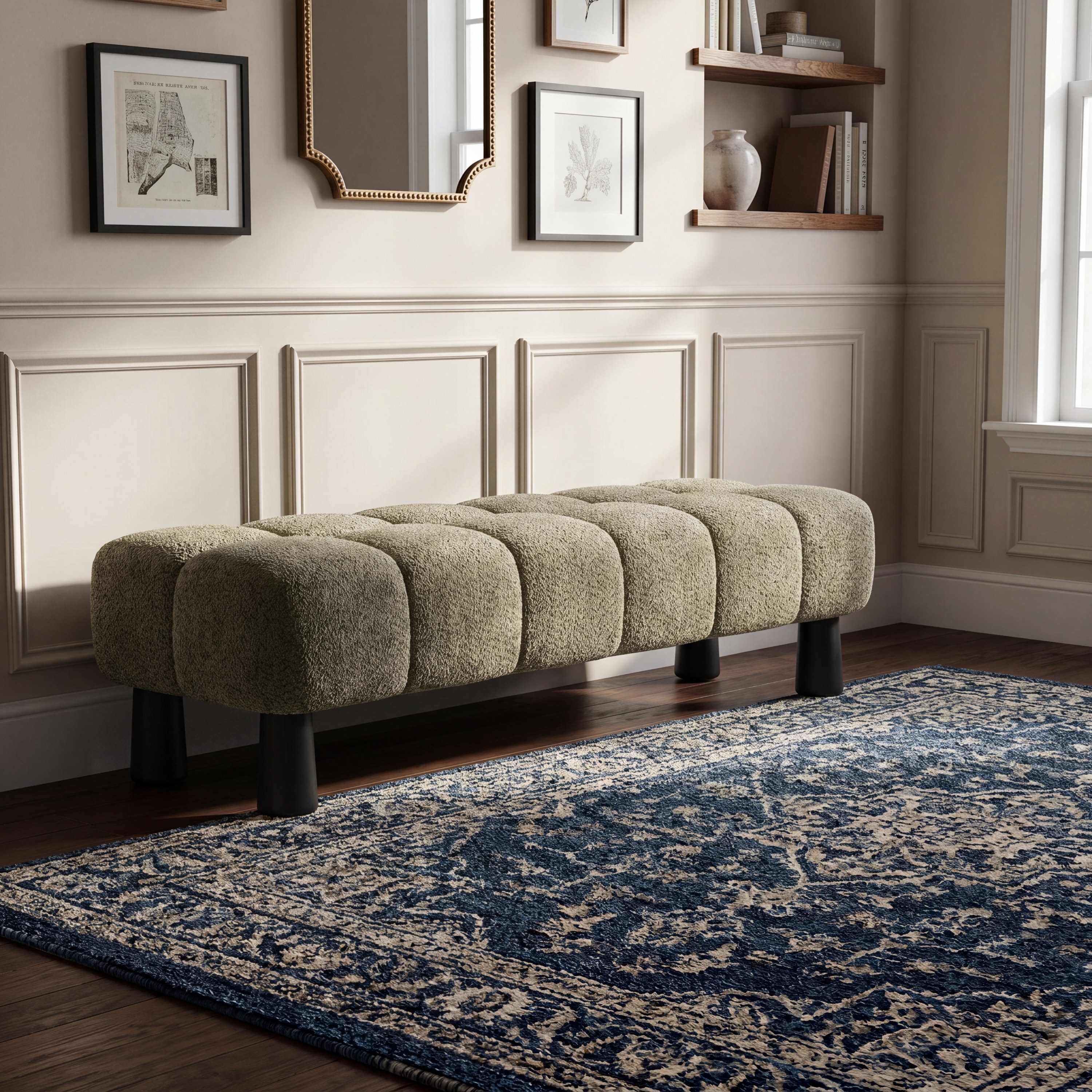 Green Upholstered Bench Ottoman, picture 3 of 5