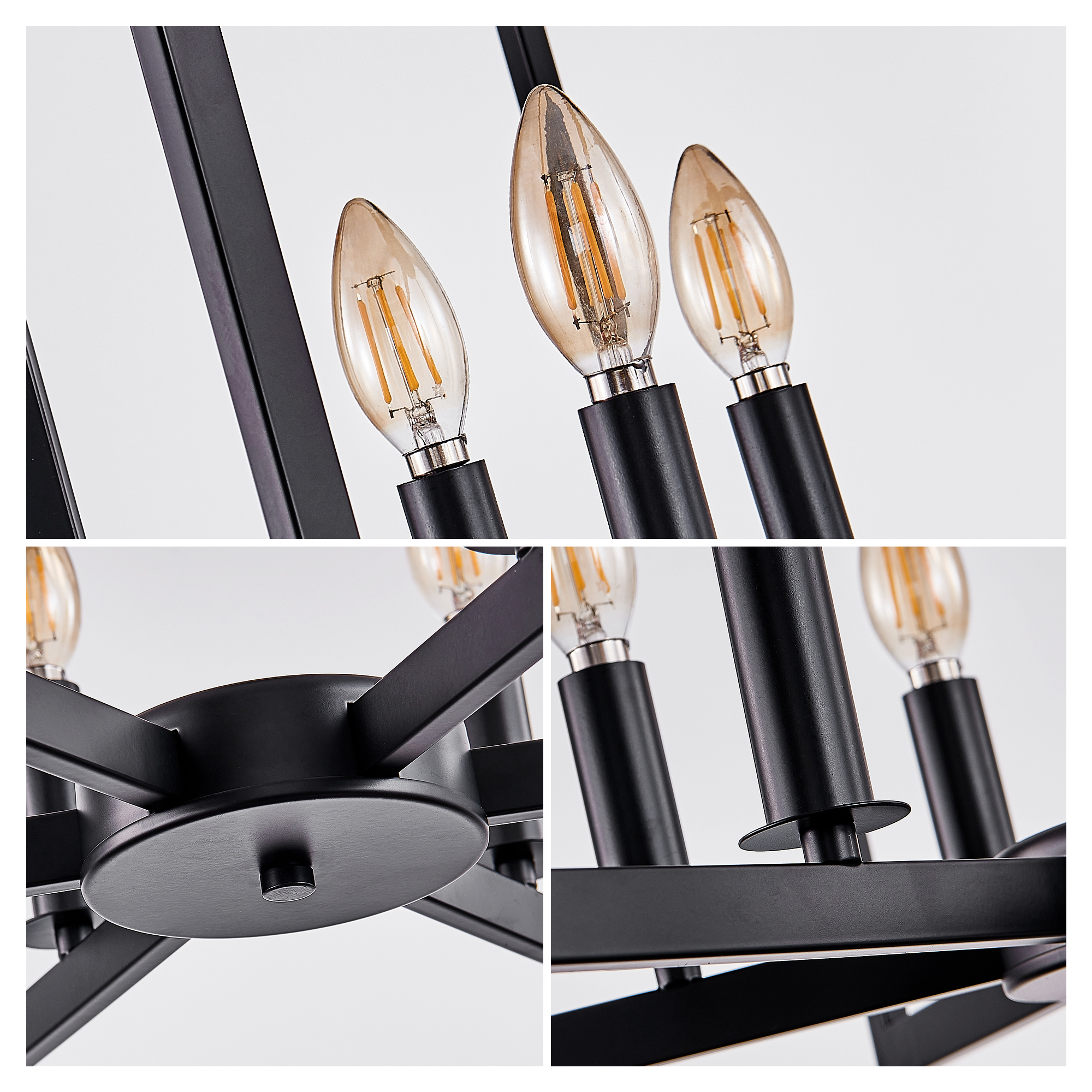 27" Modern Black Geometric 8-Light Chandelier – Industrial Metal Pendant Light Fixture for Living Room, Dining Room, or Kitchen (Bulb Not Included) — foto 4