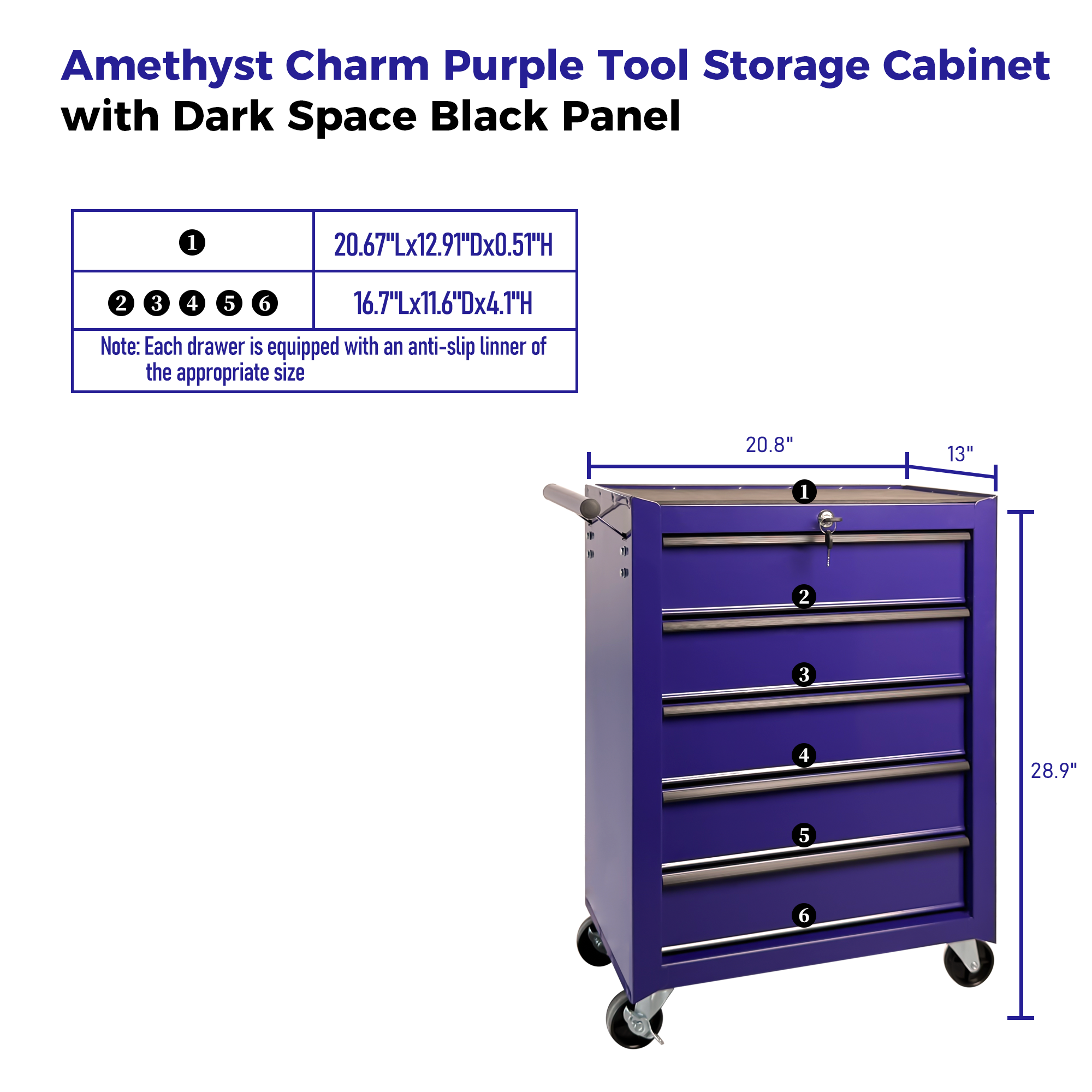 Rolling Metal Tool Chest with 5 Drawers, 20" 5-Drawer Tool Chest Cabinet with Ball Bearing Drawer Slides, Steel Tool Storage Box Organizer -PURPLE — foto 11