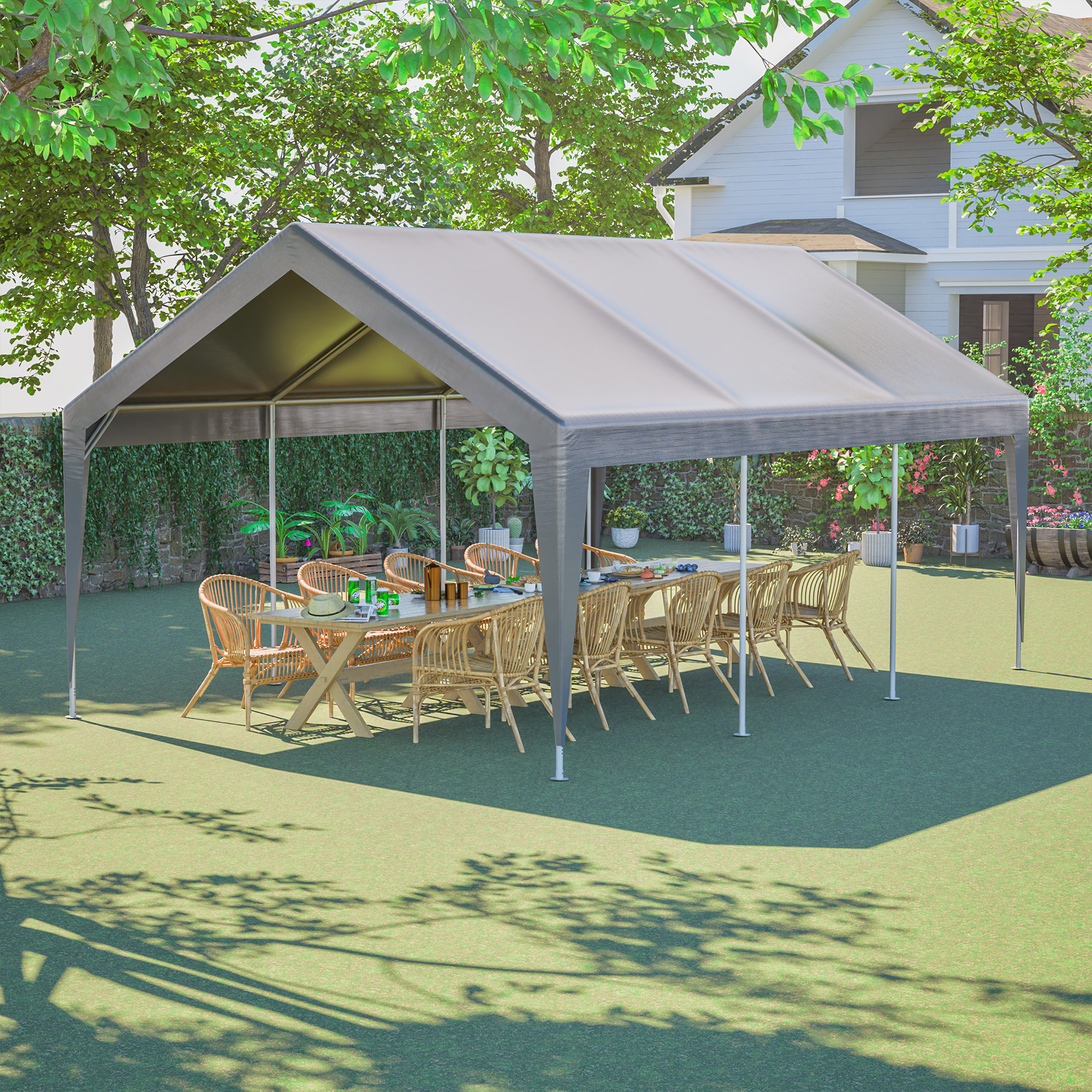 13'x20' Canopy with 2 Roll-Up Doors, Waterproof Party Tent, Carport & Storage Shelter for Outdoor, Car, Boat, Garden Party, Gathering, Galvanized Frame — foto 2