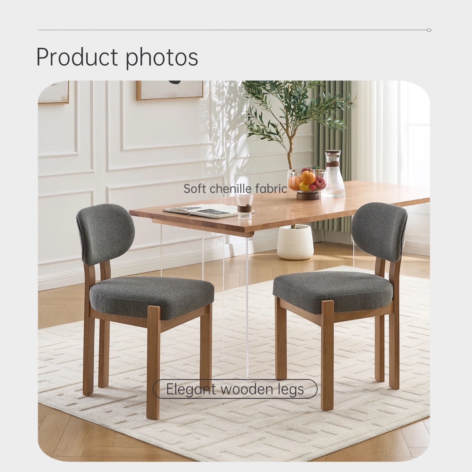Wooden Dining Chairs Set of 2, Modern Fabric Upholstered Dining Room Chair Kitchen Chairs, Farmhouse Dinner Chair for Kitchen Dining Room 3