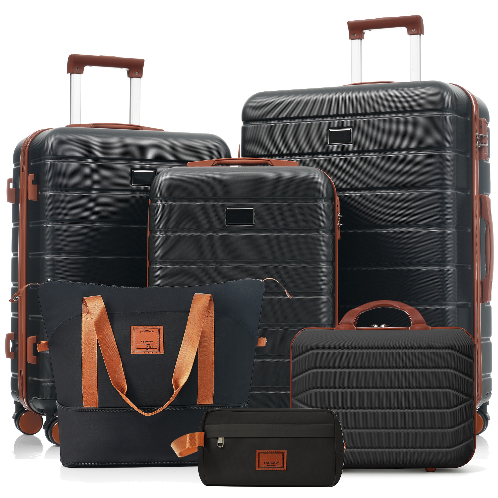 Travelpro Max 6-Piece Hardside Luggage Set with TSA Lock, 14/20/24/28 Inch Spinner Suitcase Set with Expandable Travel Duffel Bag & Waterproof Toiletry Kit, Adjustable Handle (
black and brown) 3