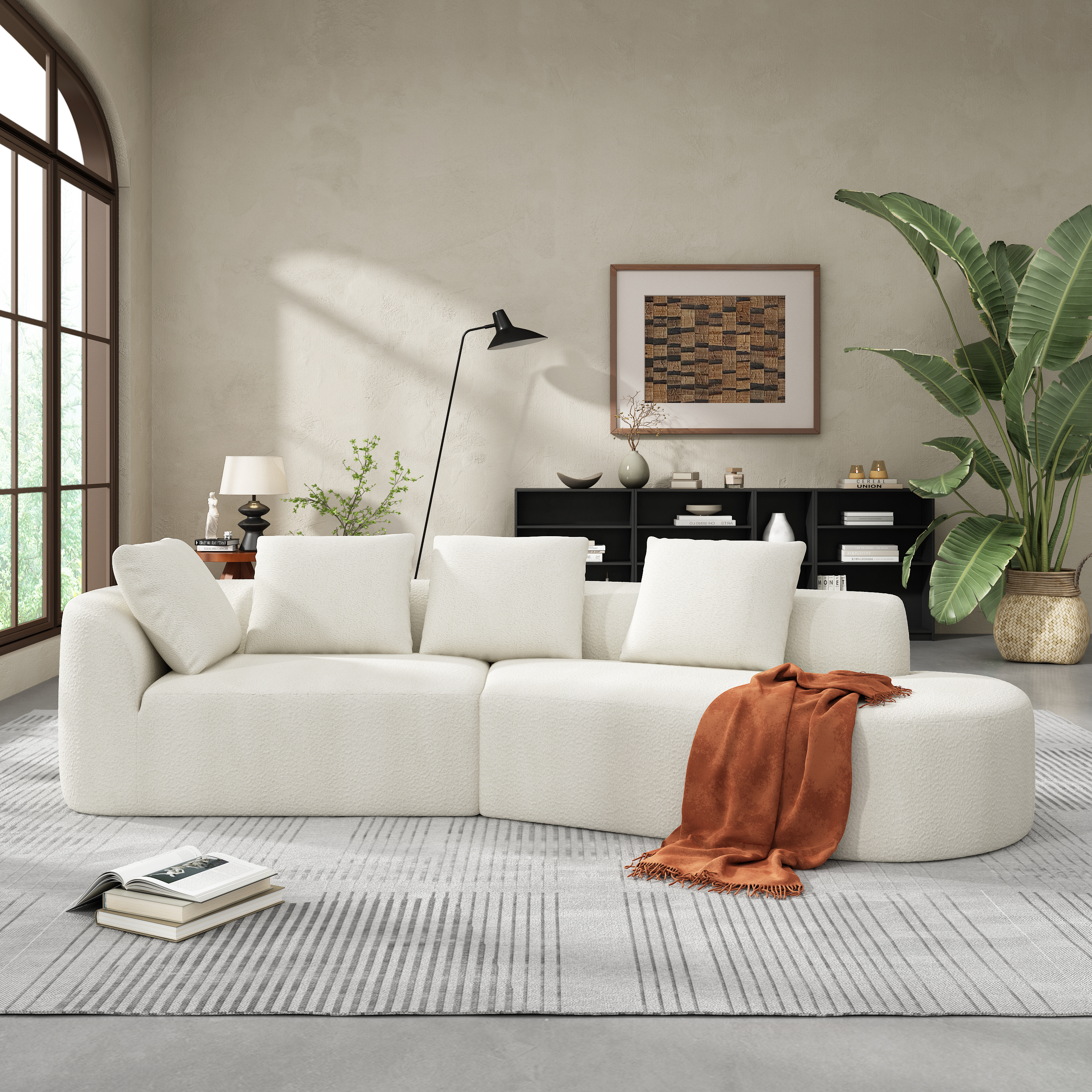 116" Modern Curved Sectional Sofa with High-Density Fully Compressed Sponge and Chaise Lounge, Pearl Upholstery, 2-Piece Set, Fully Assembled Right Hand Facing, Perfect for Living Room, Lounge