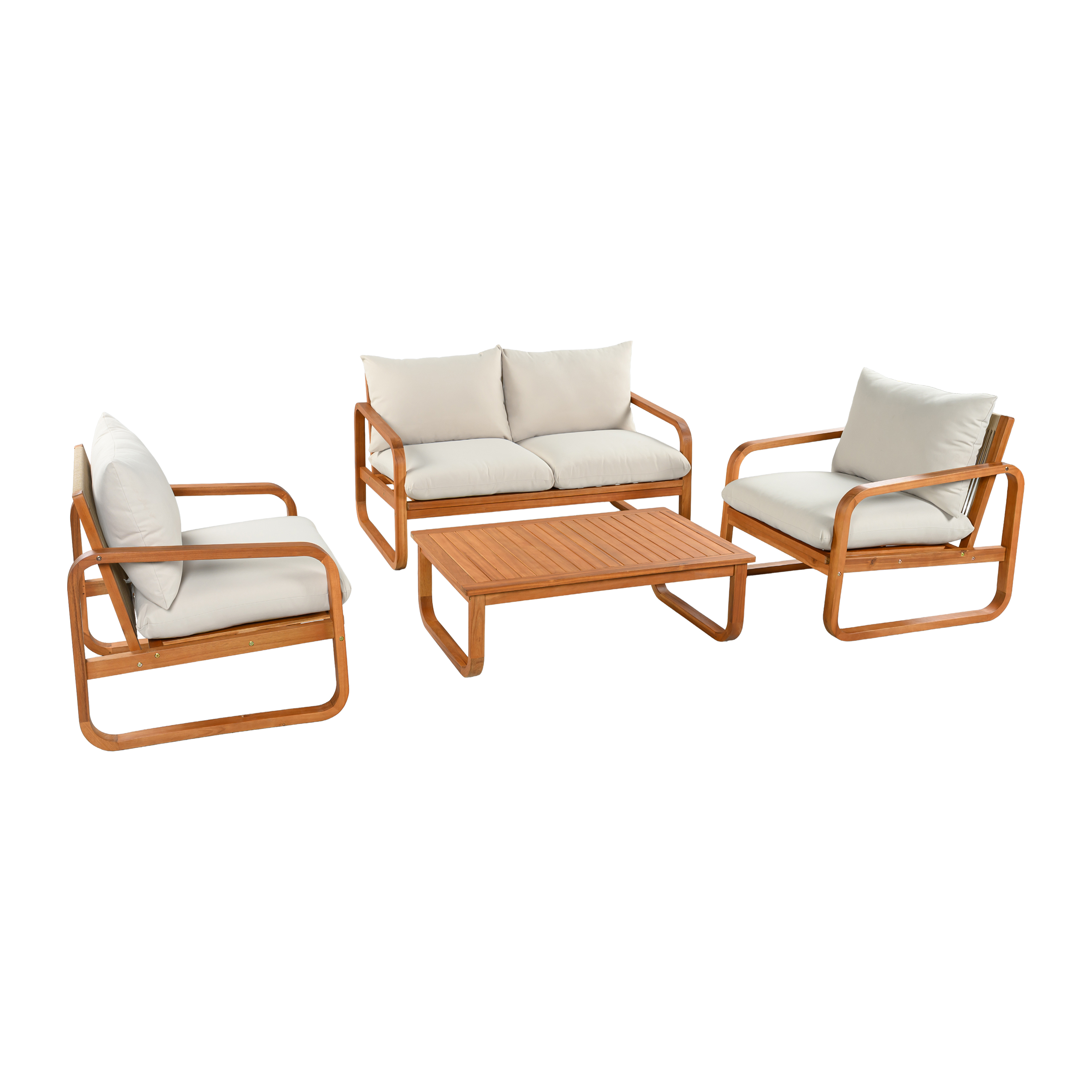 4-Piece Acacia Wood Outdoor Patio Furniture Set with Thick Cushions, Modern Outdoor Seating Set with Loveseat, 2 Single Chairs and Coffee Table, Weather-Resistant Conversation Set for Backyard, Pool — foto 5