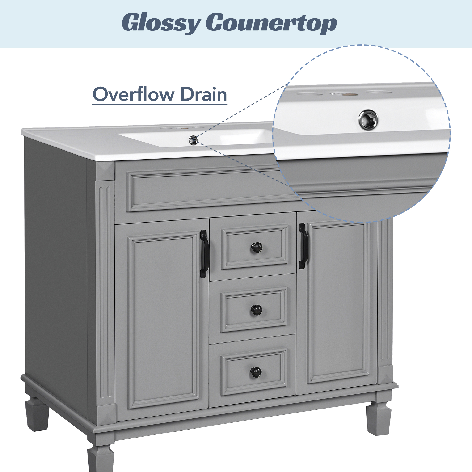 36'' Bathroom Vanity with Top Sink, Modern Bathroom Storage Cabinet with 2 Soft Closing Doors, Single Sink Bathroom Vanity — foto 2