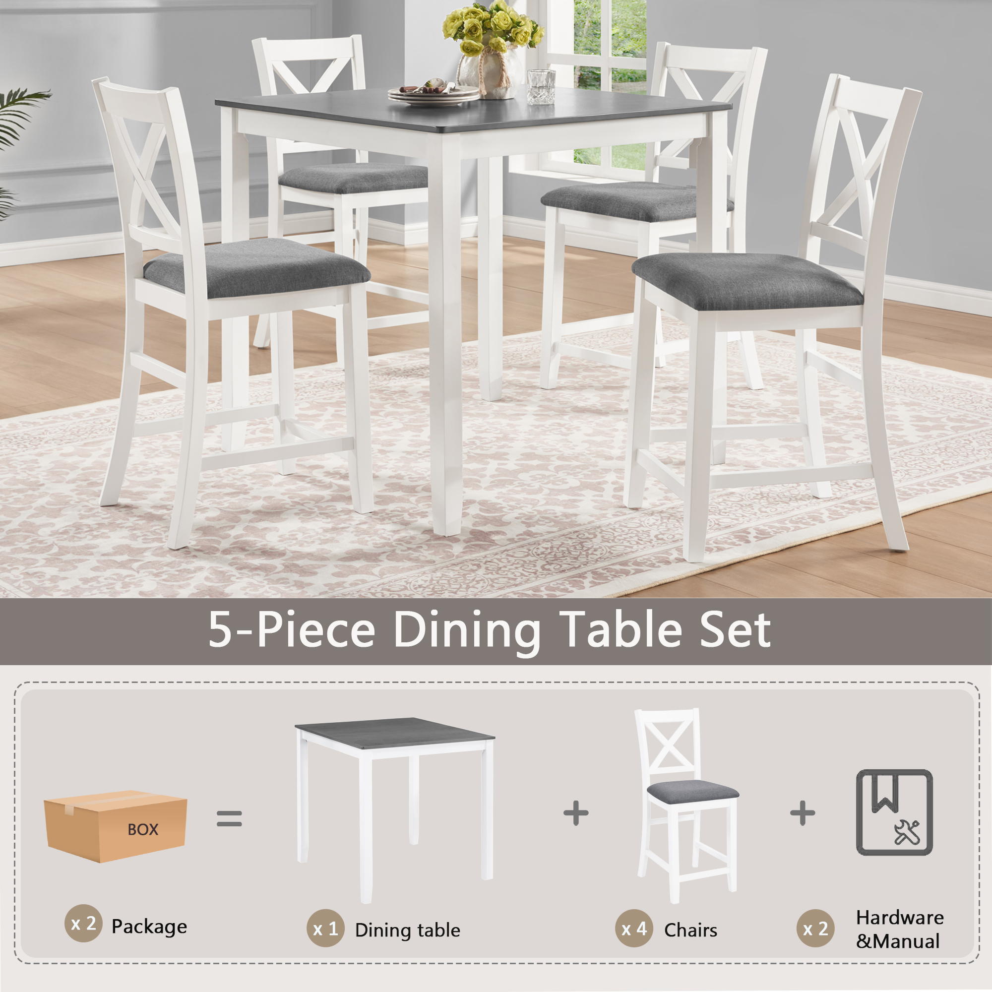 5-Piece Counter Height Dining Table Set, picture 2 of 5