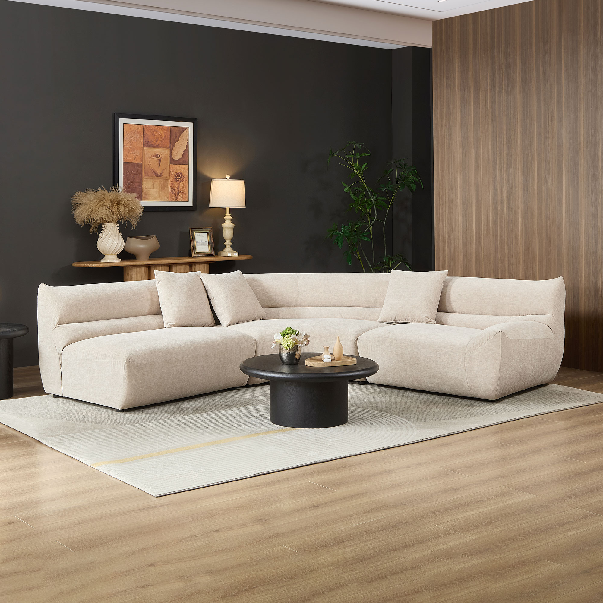 Modular Curved Sectional Sofa, 3-Piece Free-Form Configuration with 3 Throw Pillows, Modern Comfort Upholstered Couch for Living Room,Office