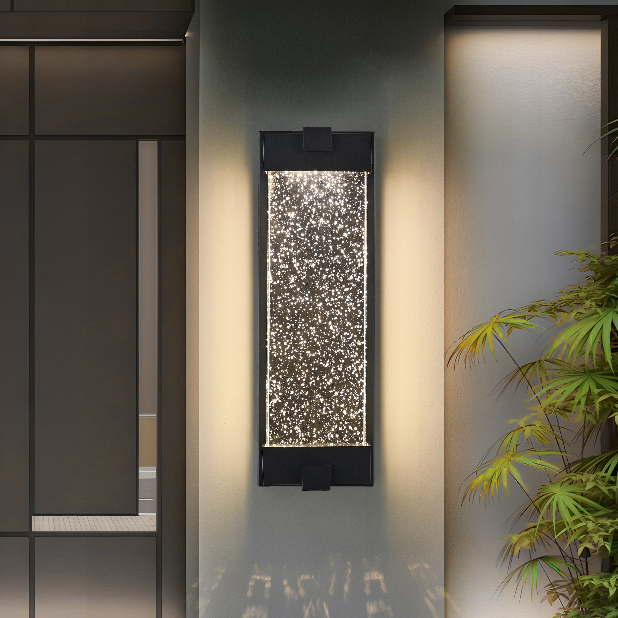 19"(H) Black Aluminum Finish Outdoor Wall Light with Bubble Crystal Glass, LED Light Source, 3000K Warm Light, Weatherproof Exterior Sconce for Patio, Porch, or Garage (1-pack) 2