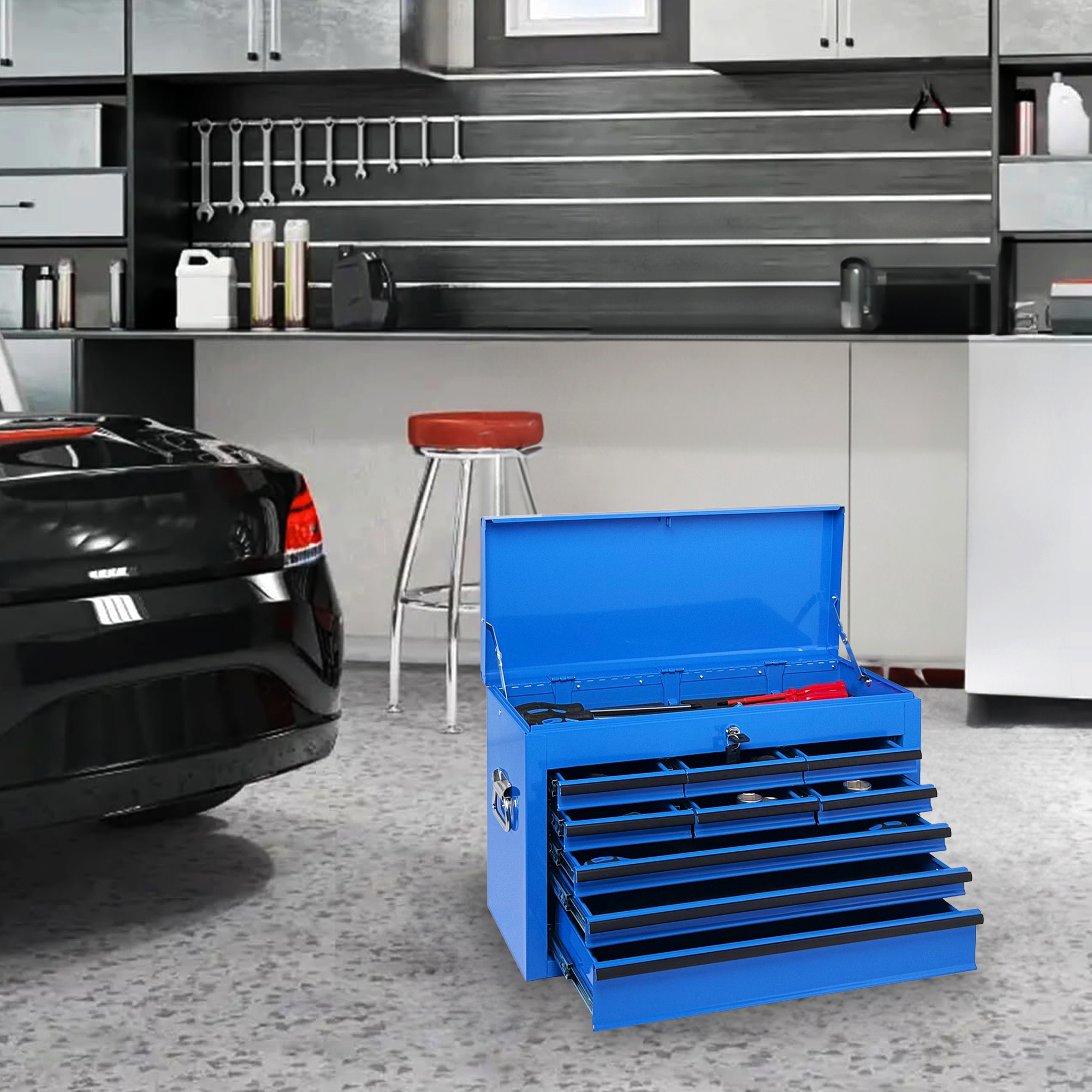 Heavy Duty Metal Tool Box, 24-inch, Portable Metal Tool Box with 9 Drawers, Small Tool Chest with EVA Liners, Ball Bearing Slide Drawers Locking & Powder Coated Finish, Multi-Function Tool Organizer — foto 5