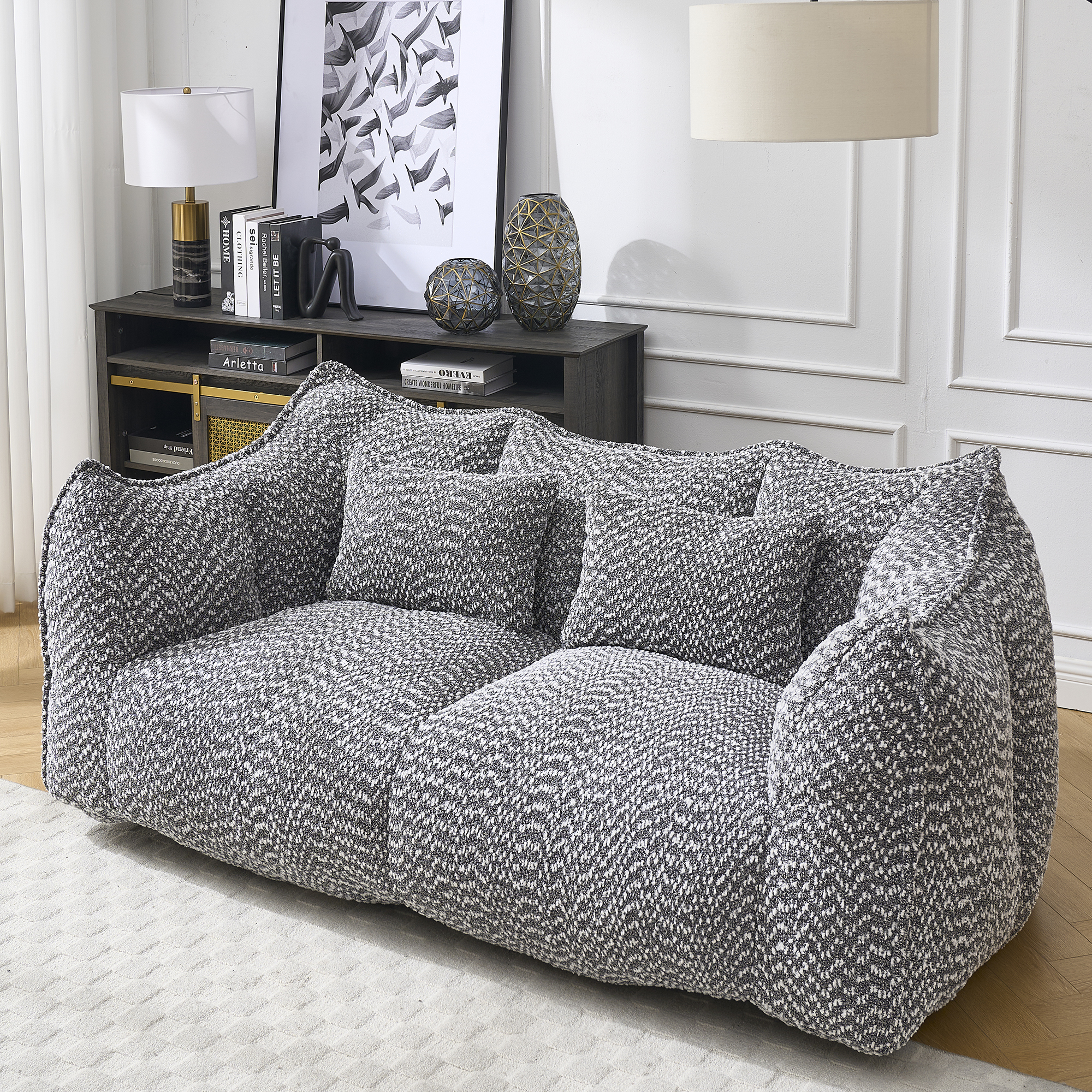Soft beanbag chair with high resilience foam core for two people. The comfortable square recliner sofa is ideal for family members and friends engaged in games, reading, watching TV — foto 6