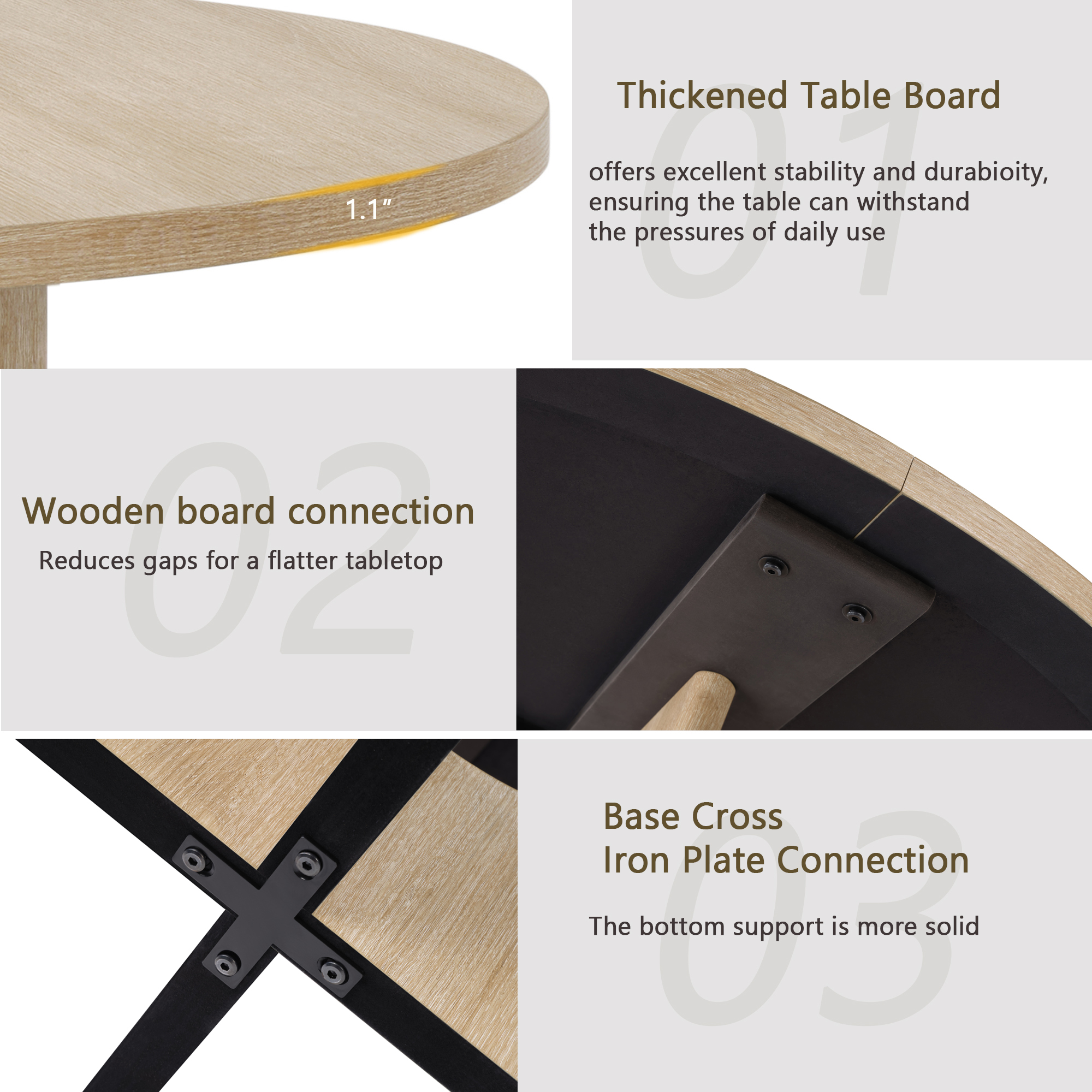 Modern Round Dining Table for 4, Farmhouse 47.3 inch Round Dining Table for Kitchen, Dining Room, Living Room, Light Oak 5