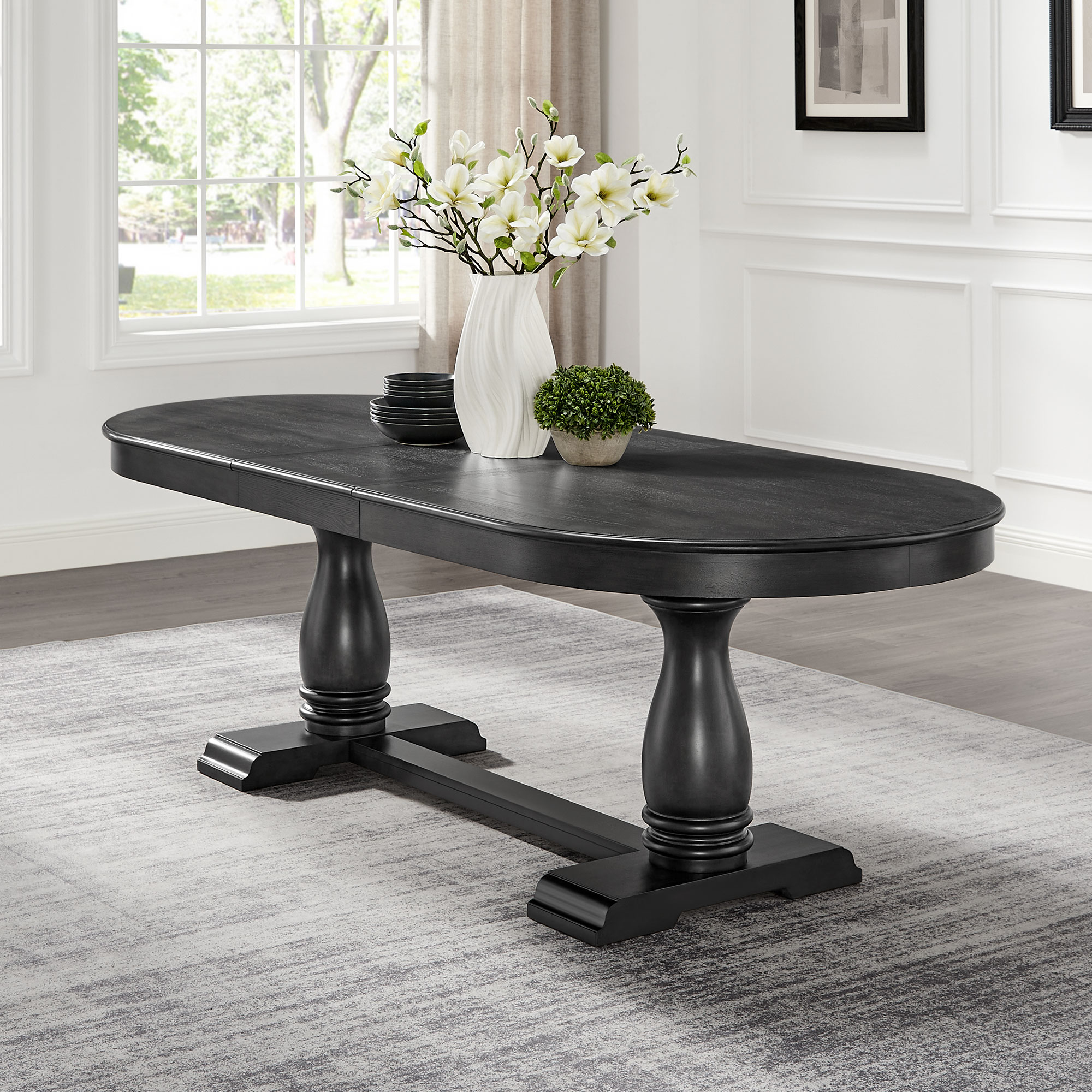 94.06 Inch Extendable Wooden Dining Table for 6 Persons,Long Expandable Curved Dining Table,Mid Century Modern Large Kitchen Table for Living Room,Restaurant,W2582P372897 — foto 5