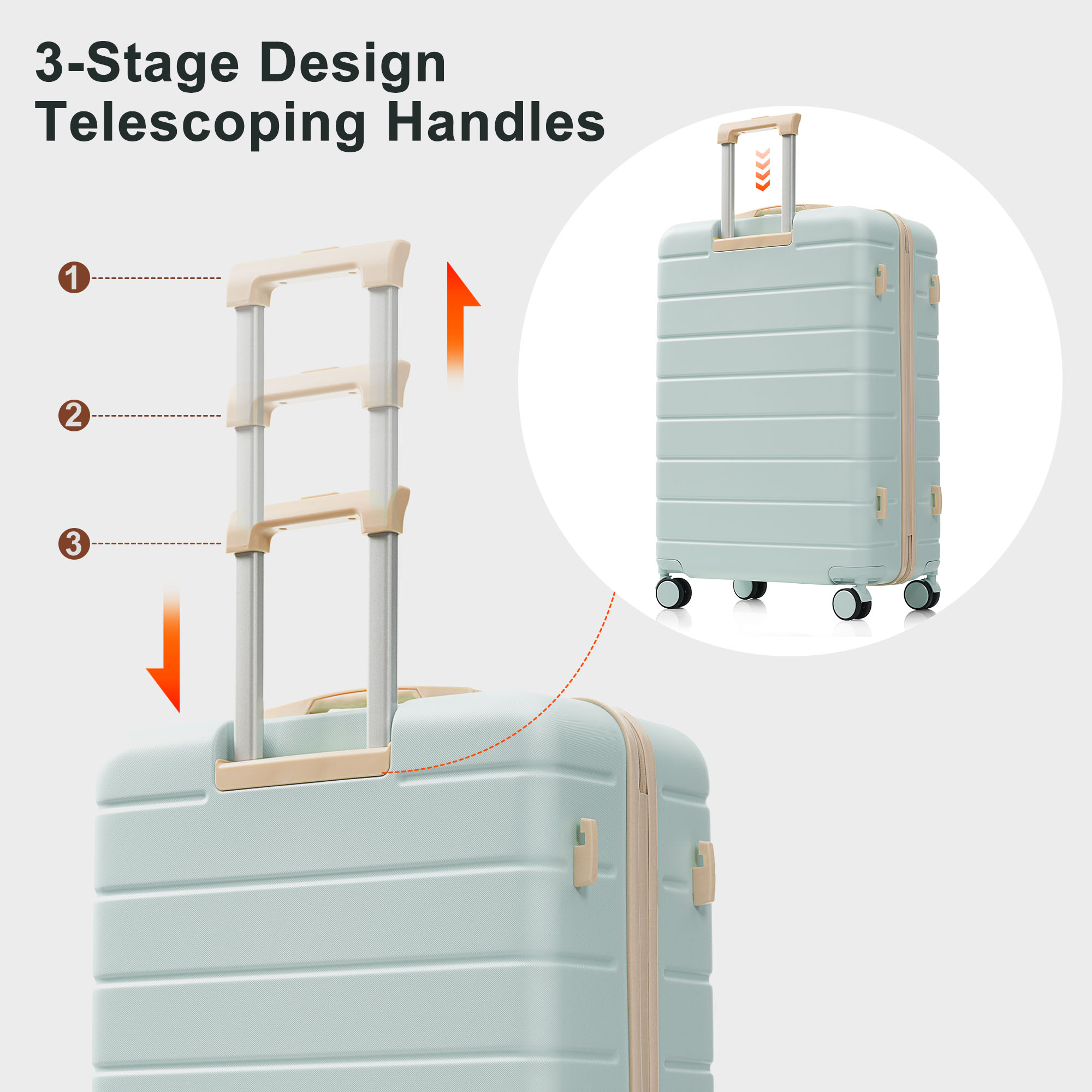 6-Piece Hardside Luggage Set with TSA Lock, 16/20/24/28 Inch Spinner Suitcase Set with Expandable Travel Duffel Bag & Waterproof Toiletry Kit, Adjustable Handle (grey green) 3