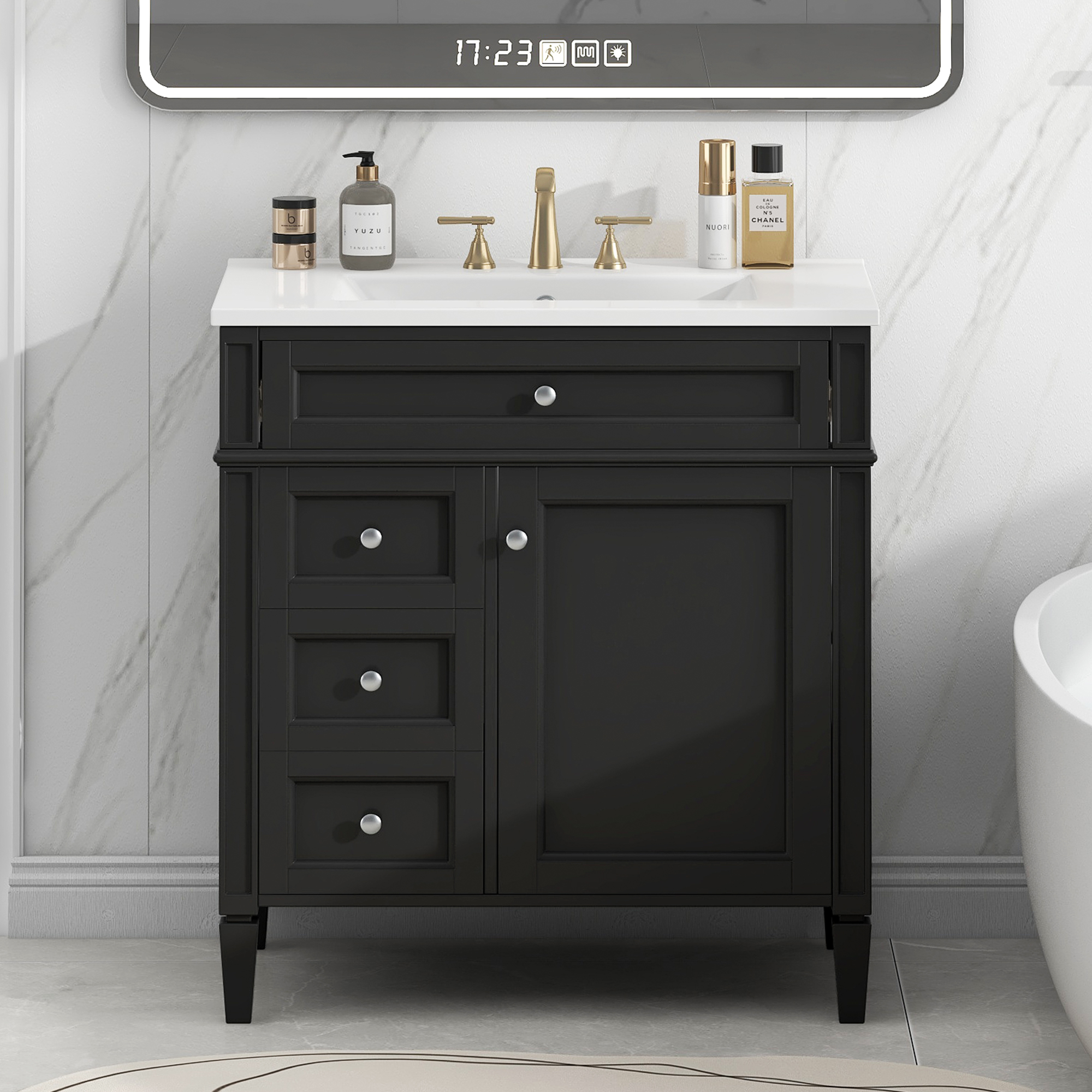 30'' Bathroom Vanity with Top Sink, Modern Bathroom Storage Cabinet with 2 Drawers and a Tip-out Drawer, Single Sink Bathroom Vanity — foto 2