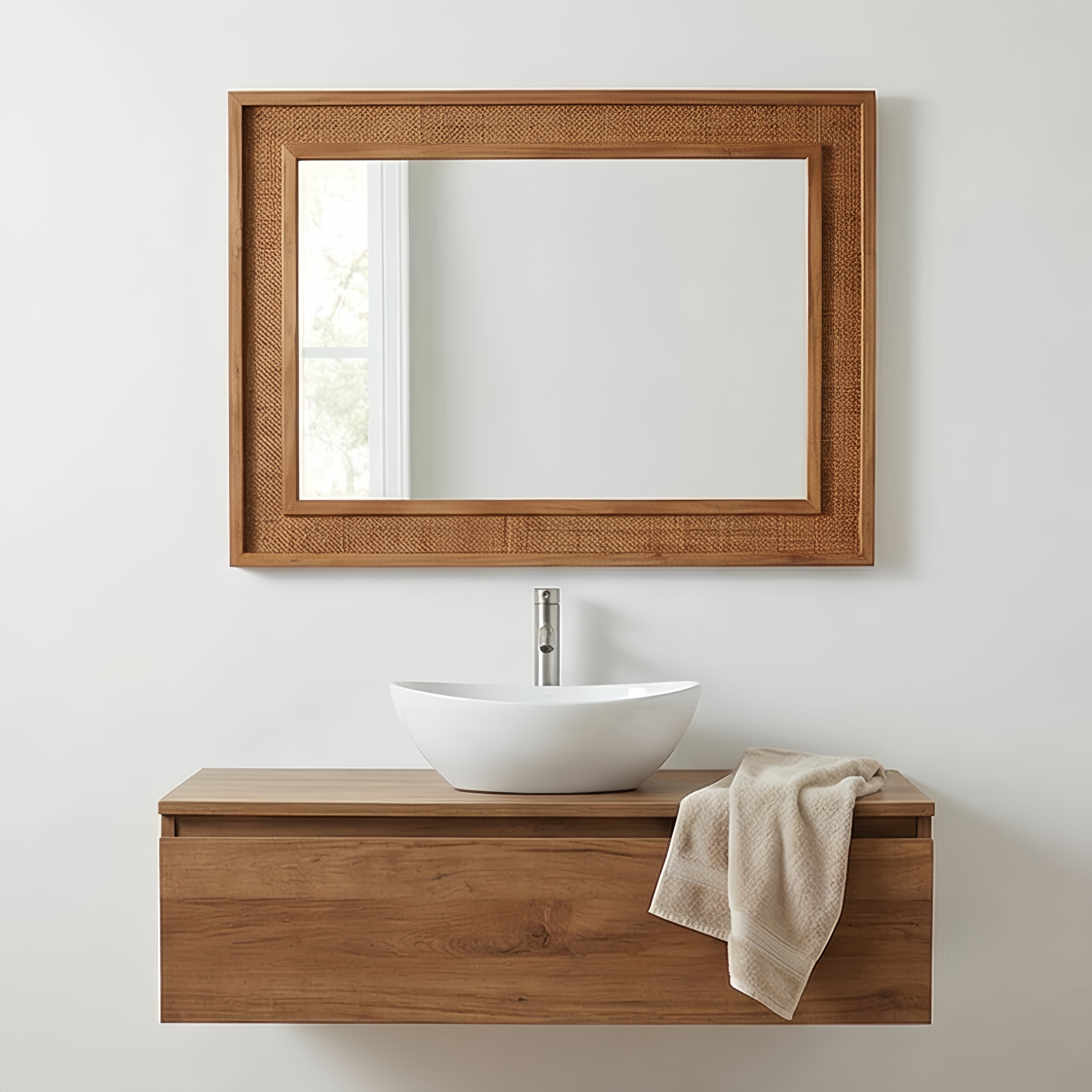 Yellowish Brown 20"x30" Rattan Rectangle Solid Wood Frame Decorative Mirror,For Farmhouse,Bathroom,Home Decor,Entryway — foto 6