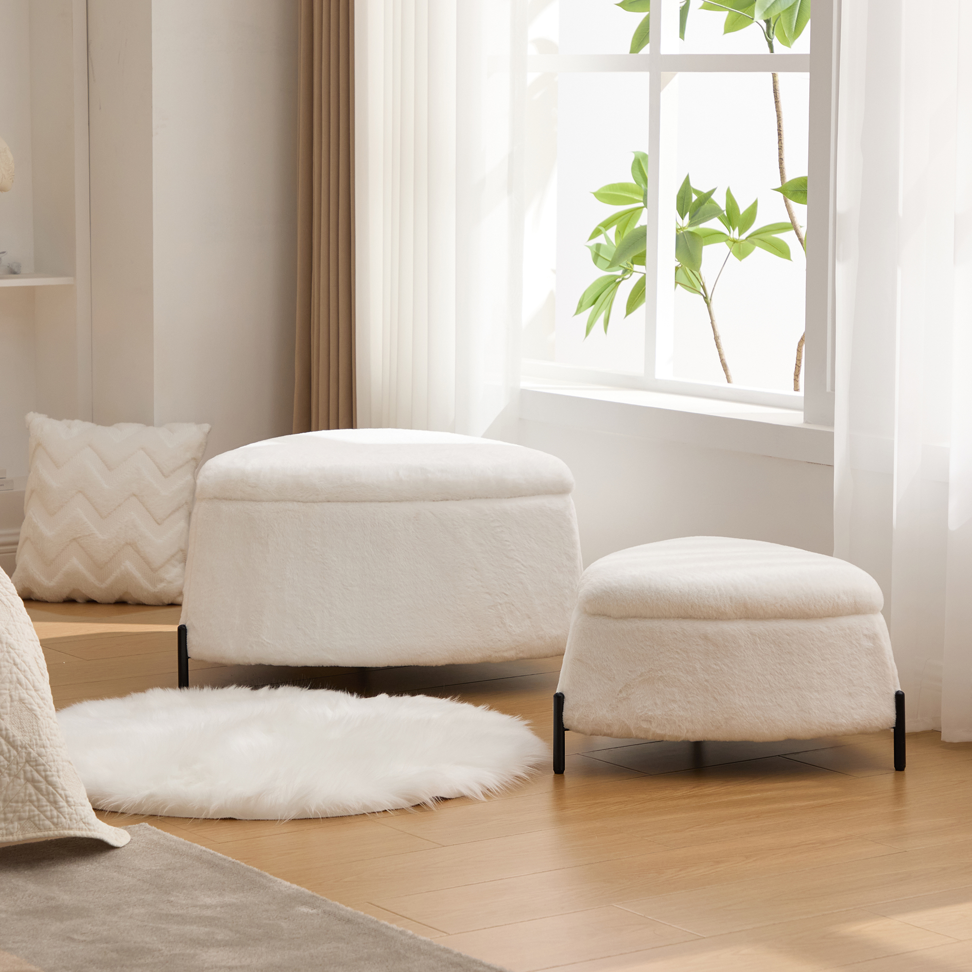 Faux Fur Storage Ottoman Set, picture 2 of 4