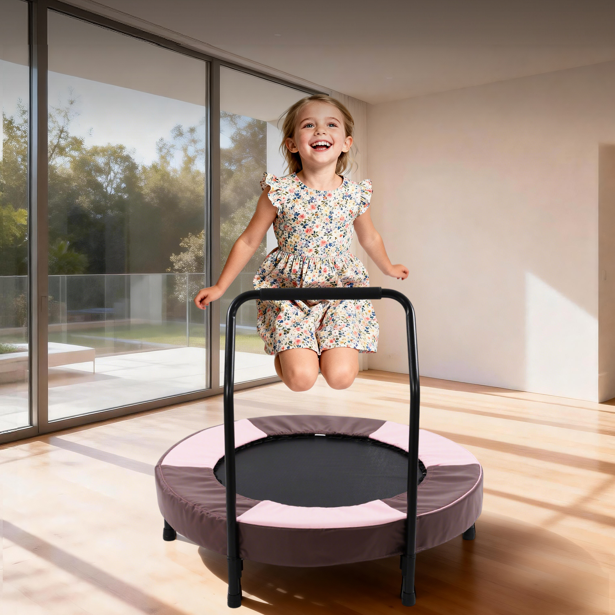 36 inch Nursery Trampoline for Kids, Ages 1 Year Plus, Mini Indoor Foldable Rebounder With Handle,Stable & Quiet,Toddler Trampoline Toys, for Boys & Girls,Bay Bungee Trampoline