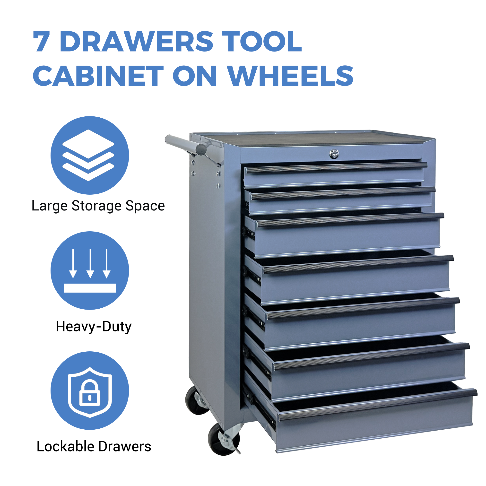 Rolling Metal Tool Chest with 7 Drawers, 20" 7-Drawer Tool Chest Cabinet with Ball Bearing Drawer Slides, Steel Tool Storage Box Organizer -GREY