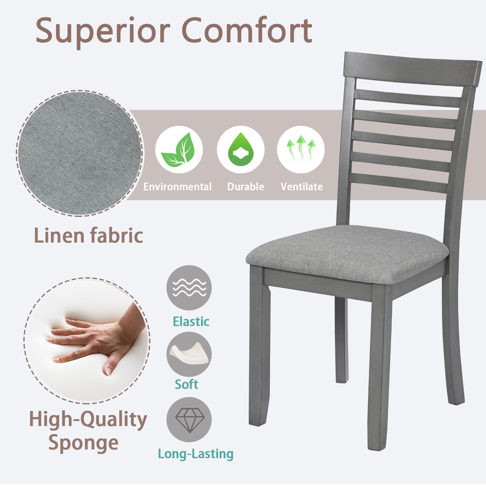 Dining Chairs Only, Wooden Dining Chairs Set of 4, Kitchen Chair with Padded Seat, Upholstered Side Chair for Dining Room, Living Room, Gray 8
