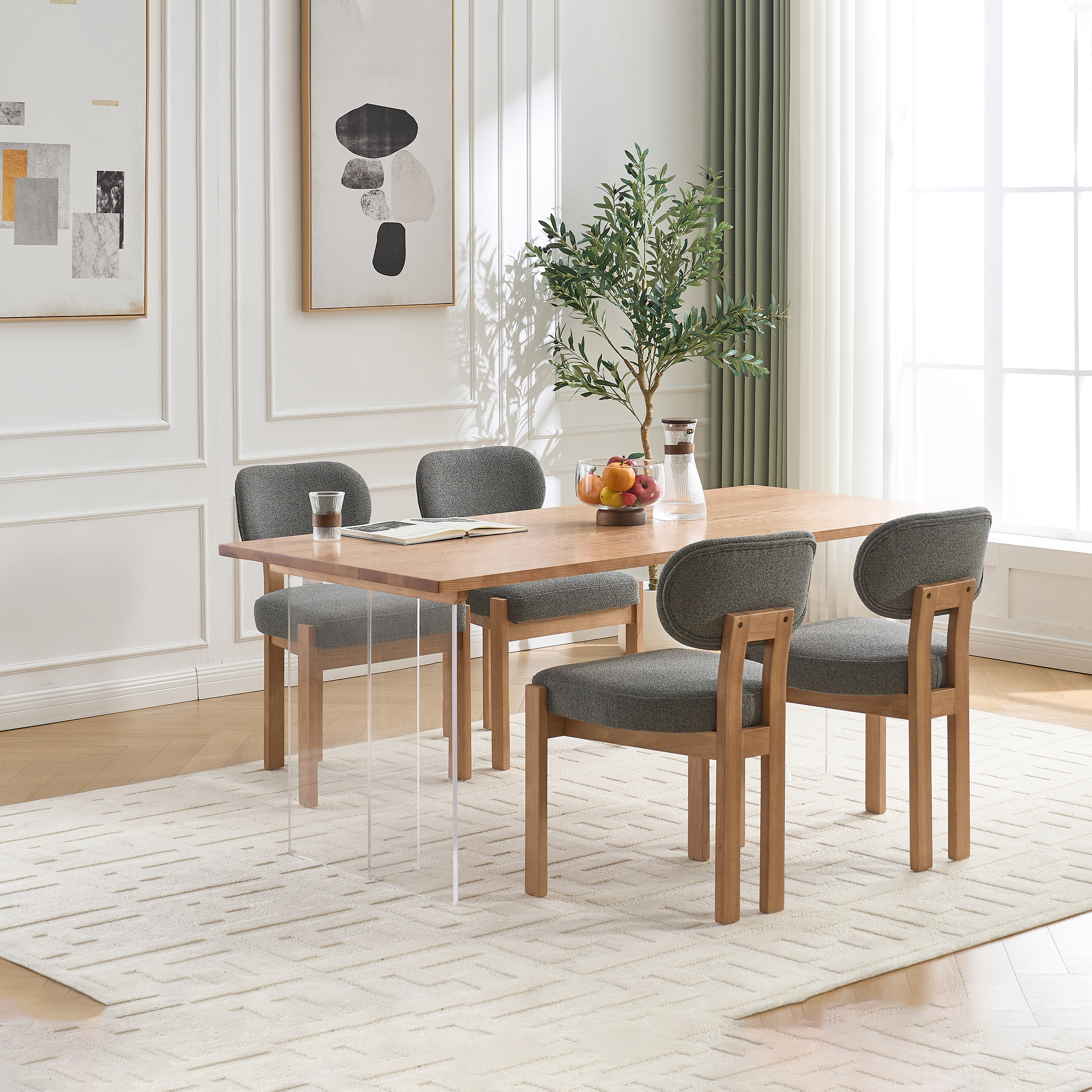 Wooden Dining Chairs Set of 2, Modern Fabric Upholstered Dining Room Chair Kitchen Chairs, Farmhouse Dinner Chair for Kitchen Dining Room 10