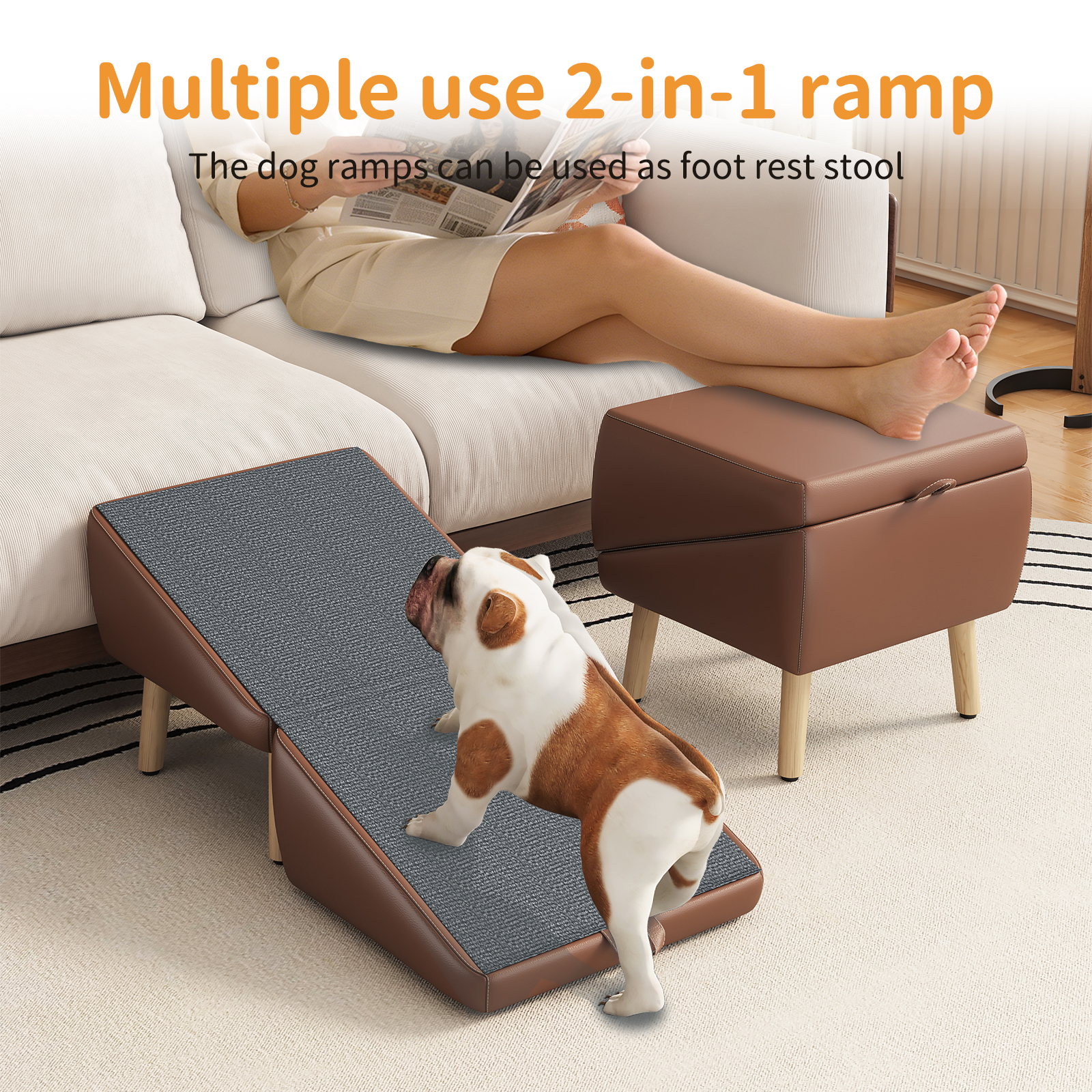 (UPGRADED) Dog Stairs for Small Dogs and Cats, Dog Ramp for Couch and Bed, Foldable 2-in-1 Wooden Pet Steps for Puppy, Split Ottoman Design (BROWN) — foto 7