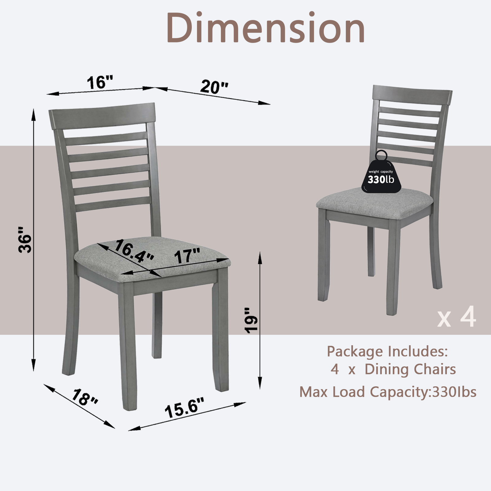 Dining Chairs Only, Wooden Dining Chairs Set of 4, Kitchen Chair with Padded Seat, Upholstered Side Chair for Dining Room, Living Room, Gray 3