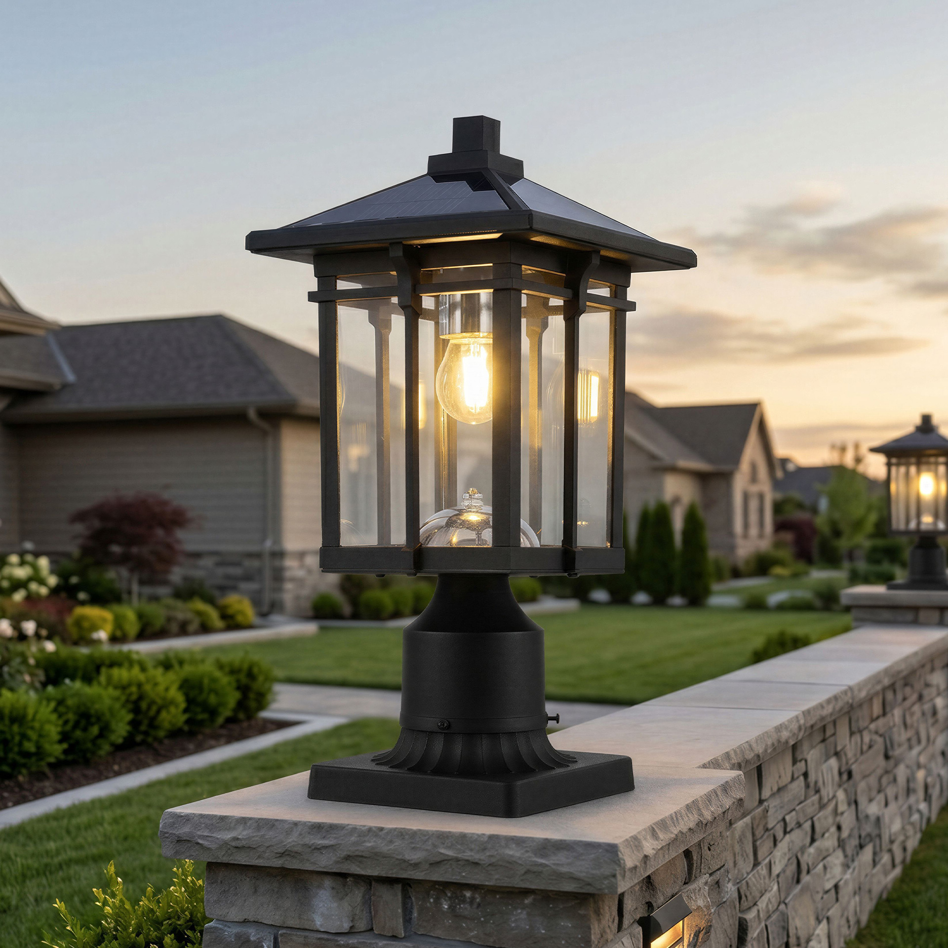 Solar Post Light Outdoor, Dusk to Dawn Post Lamp Solar Powered with Pier Mount Base for Pole Pillar Gates Yard Garden Pathway — foto 8