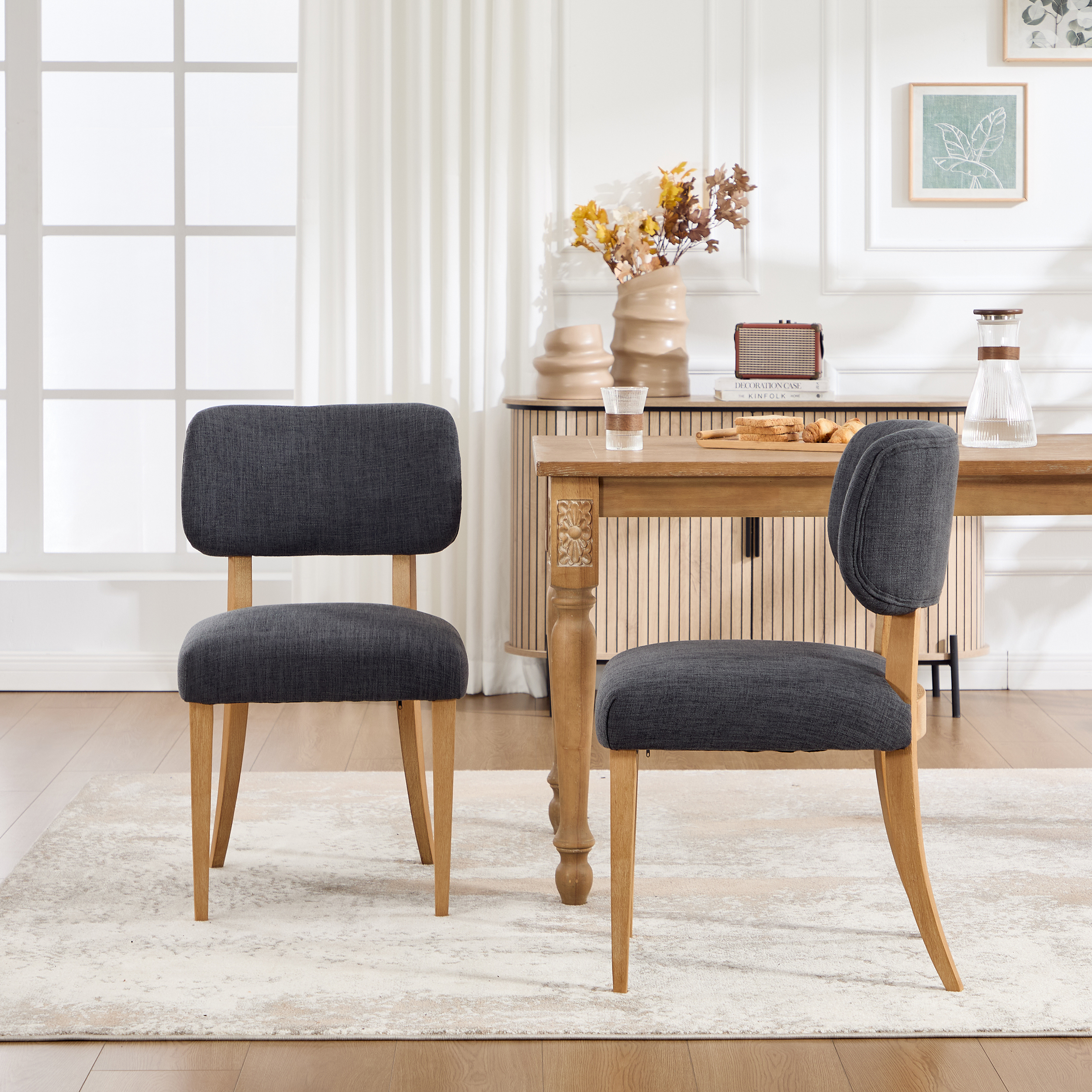 Wooden Dining Chairs Set of 2, Modern Fabric Upholstered Dining Room Chair Kitchen Chairs, Farmhouse Dinner Chair for Kitchen Dining Room 8