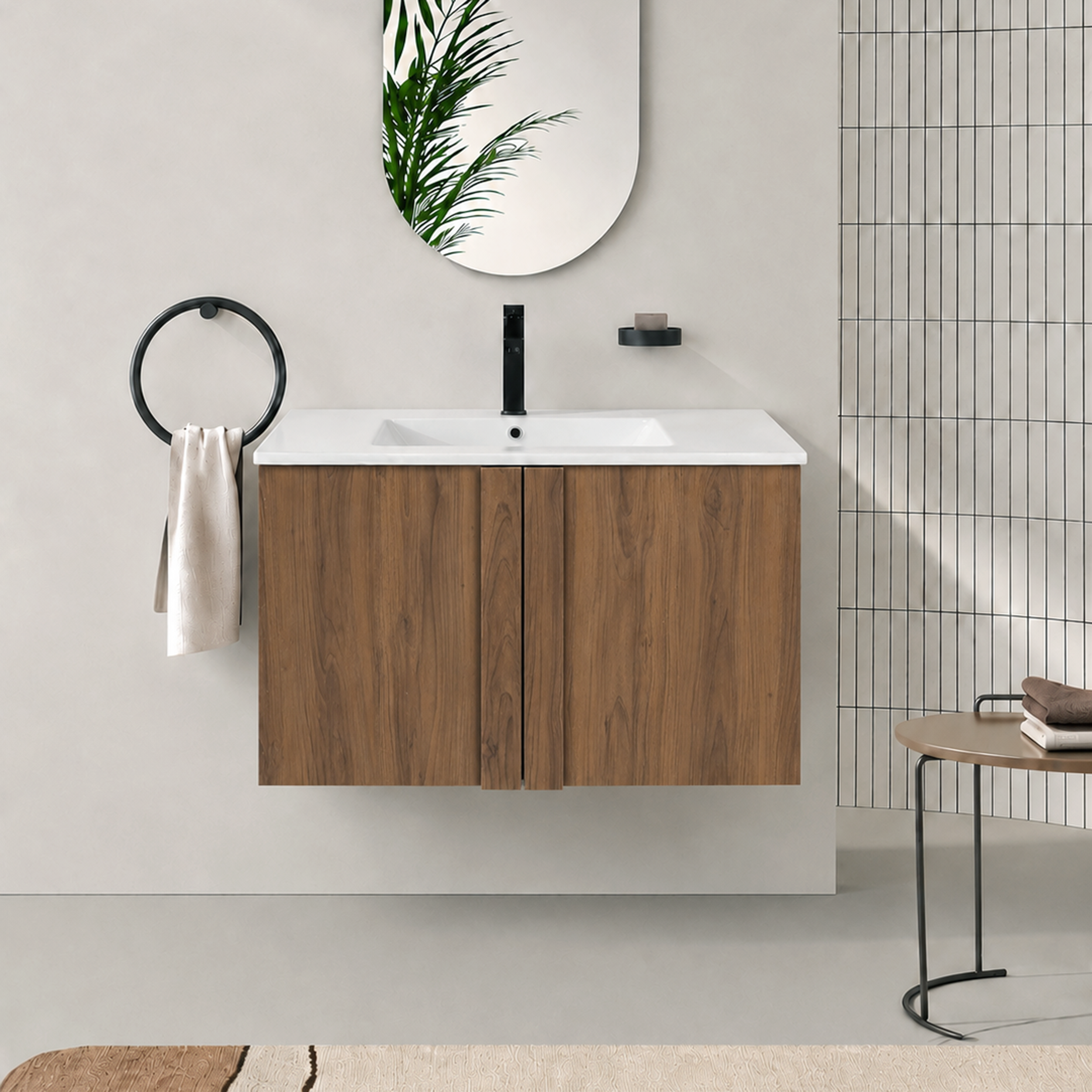 36" Wall-Mounted Bathroom Vanity with Sink Combo, Floating Vanity in Brown Ebony, Soft-Close Doors, Modern Large Bathroom Vanity Set (Ships Separately)