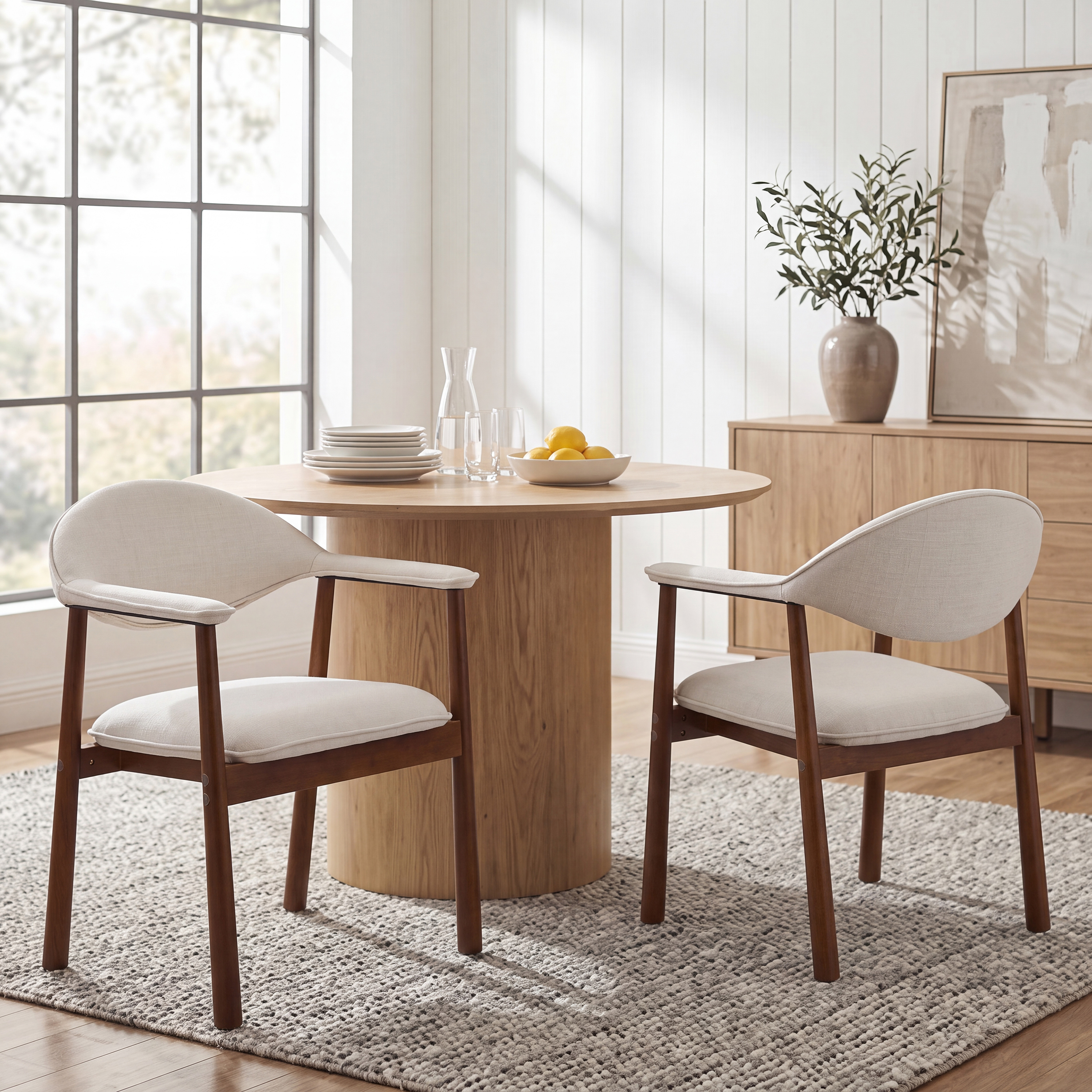 Modern Upholstered Dining Chairs with Curved Back, Beige Fabric & Walnut Finish Rubber Wood, Set of 2 — foto 3