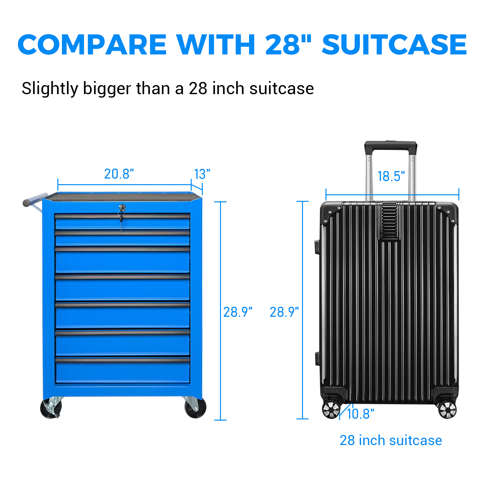 Rolling Metal Tool Chest with 7 Drawers, 20" 7-Drawer Tool Chest Cabinet with Ball Bearing Drawer Slides, Steel Tool Storage Box Organizer  -BLUE — foto 10