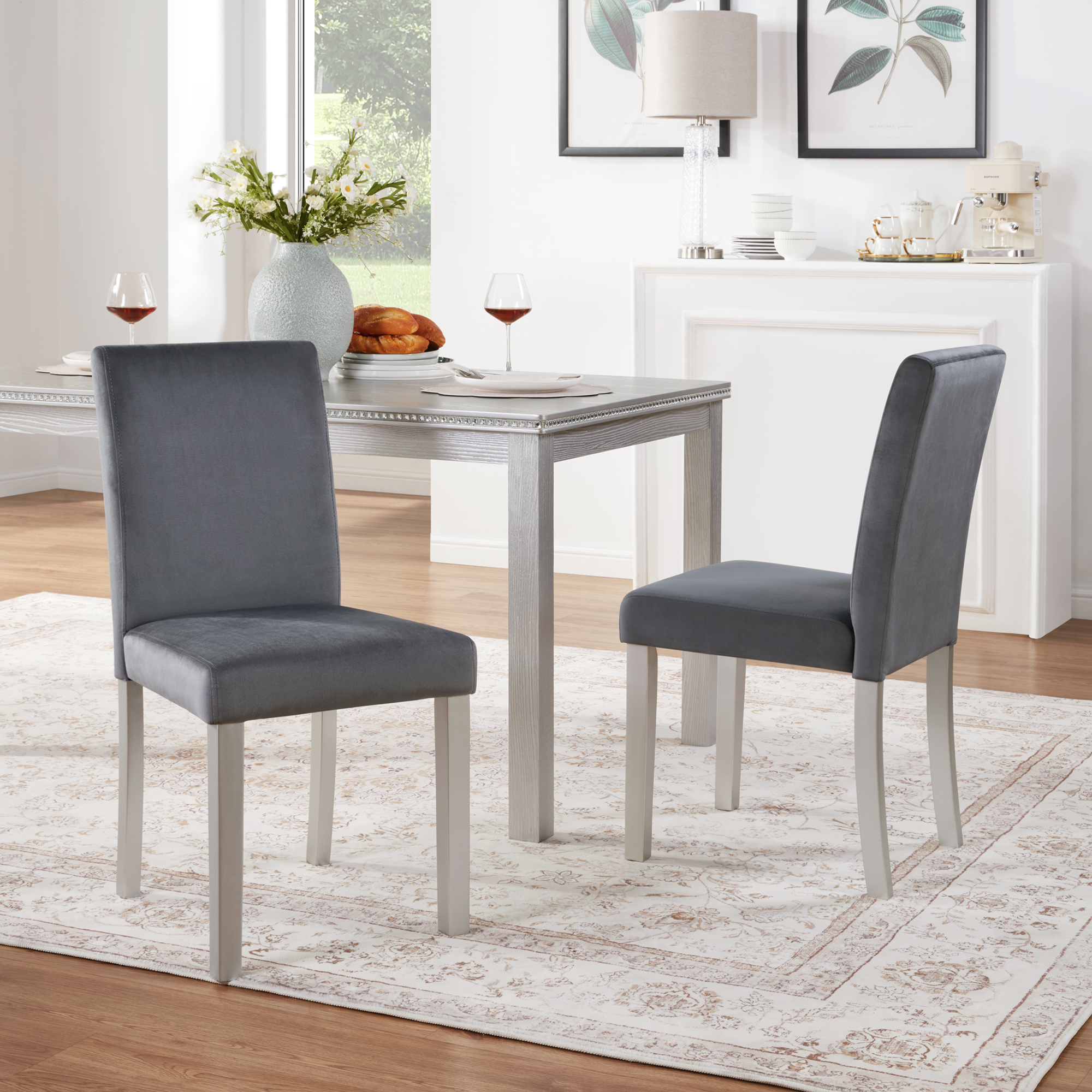 Dining Chairs set for 4,Kitchen Chair with Padded Seat, Side Chair for Dining Room, Silver grey 5