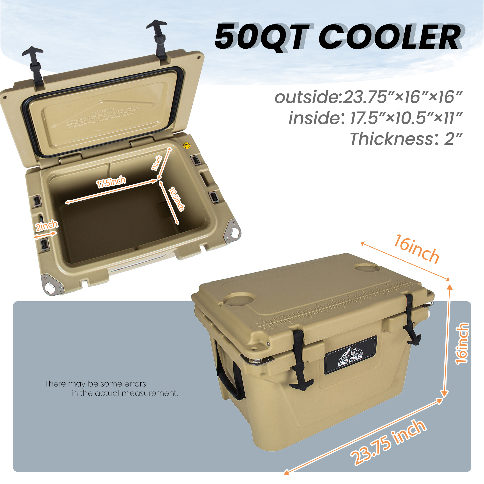 50 Quart Khaki Cooler, Ultra-Light Insulated Ice Chest – Heavy-Duty Hard Shell Cooler with 6-Day Ice Retention for Camping, Tailgating, Job Site & Outdoor Adventures — foto 4