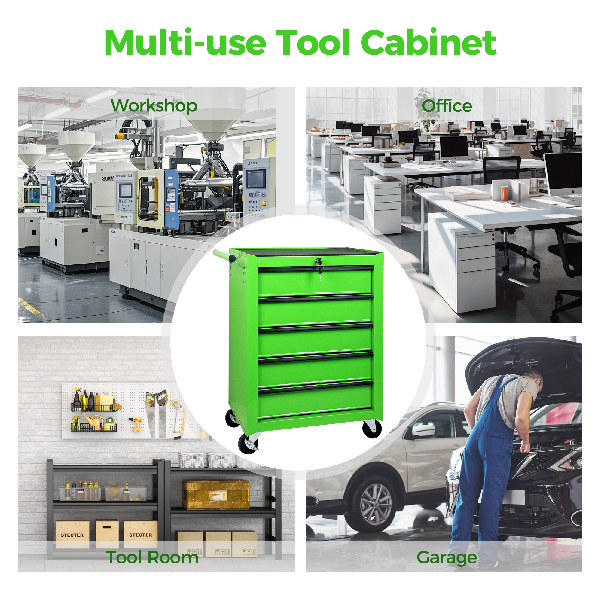 Rolling Metal Tool Chest with 5 Drawers, 20" 5-Drawer Tool Chest Cabinet with Ball Bearing Drawer Slides, Steel Tool Storage Box Organizer -GREEN — foto 5