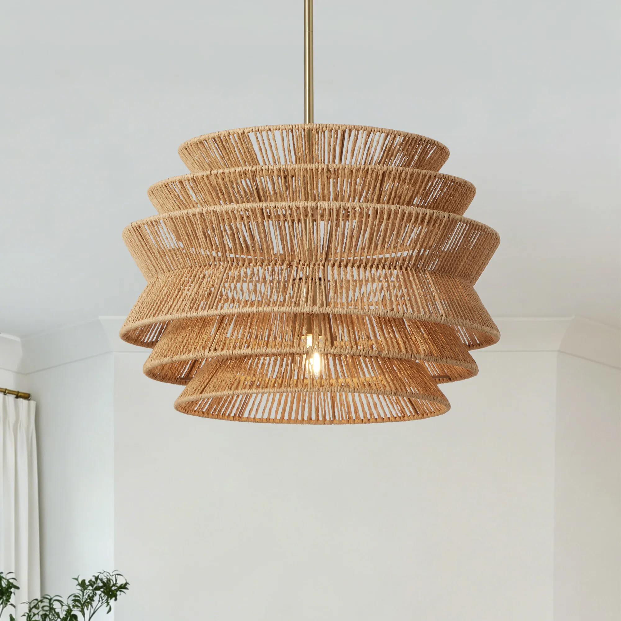 17.3" Rattan Pendant Light, Hand-Woven Rustic Wicker