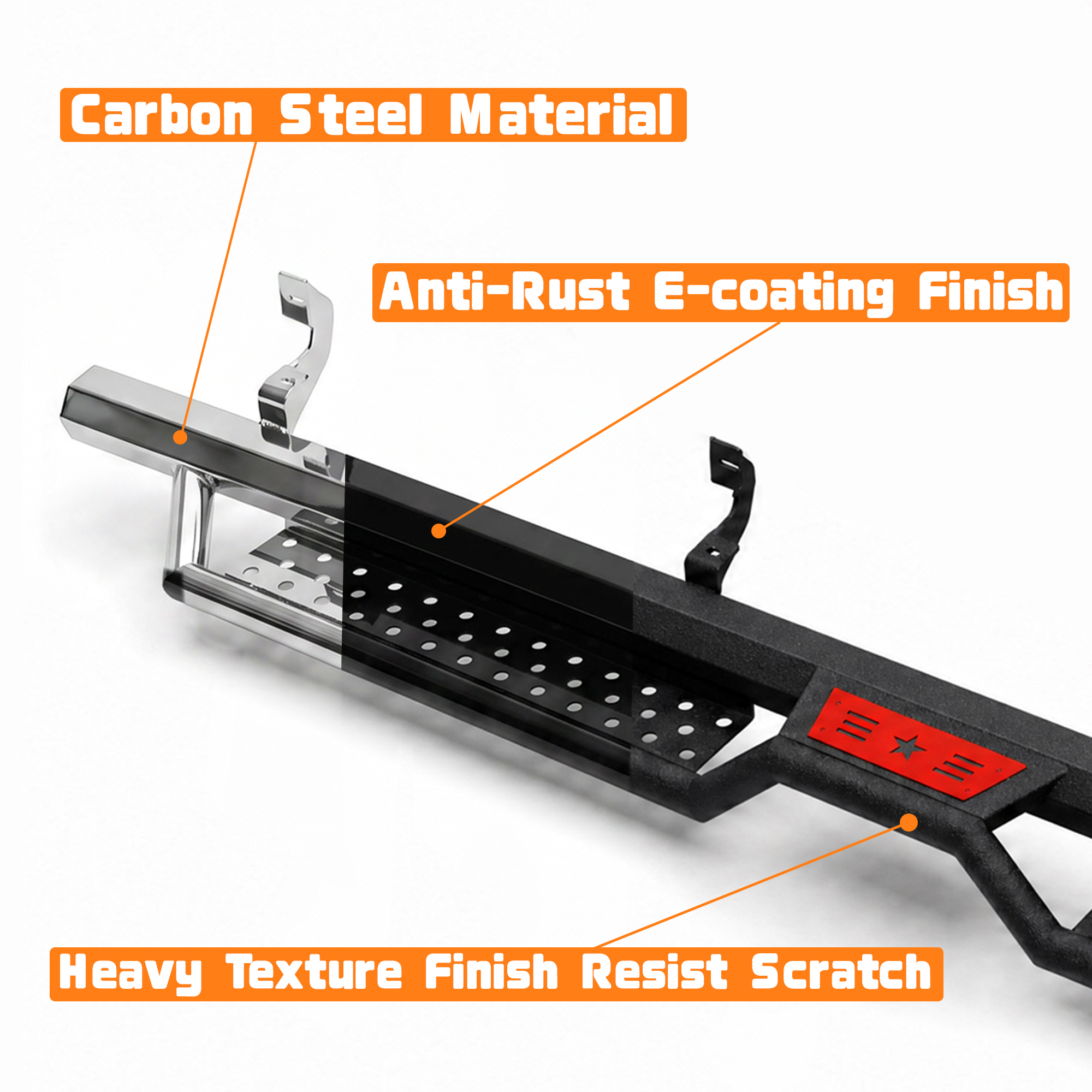 6" Running Boards For 2019-2026 Chevy Silverado 1500 Crew Cab, 2020-2026 Silverado/Sierra 2500HD 3500HD Crew Cab, Two Stairs Design Nerf Bars Step Bars Hexagonal style — foto 3